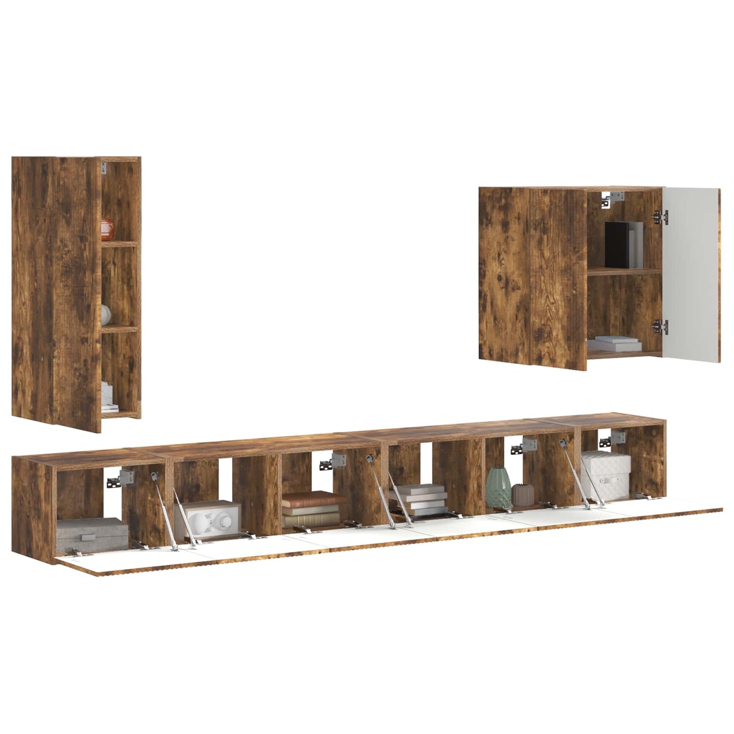 TV Wandkast Set Wandgemonteerd 6 pcs Gerookt eiken is nu te koop bij PeponiXL, paradijselijk wonen!