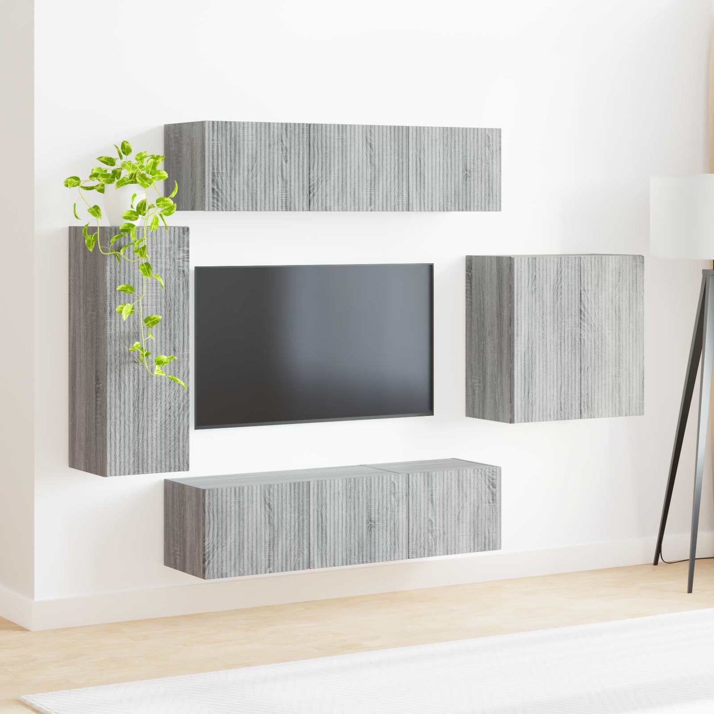 TV Wandkast Set Wandgemonteerd 6 pcs Grijs Sonoma is nu te koop bij PeponiXL, paradijselijk wonen!