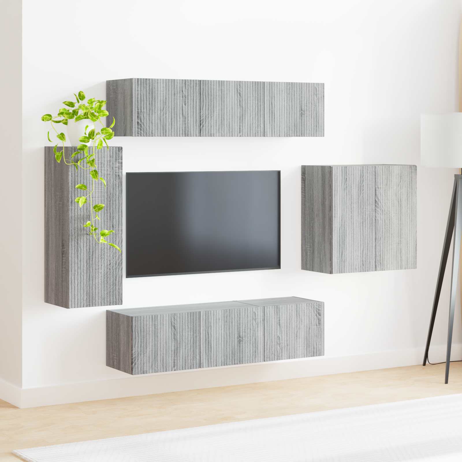 TV Wandkast Set Wandgemonteerd 6 pcs Grijs Sonoma is nu te koop bij PeponiXL, paradijselijk wonen!