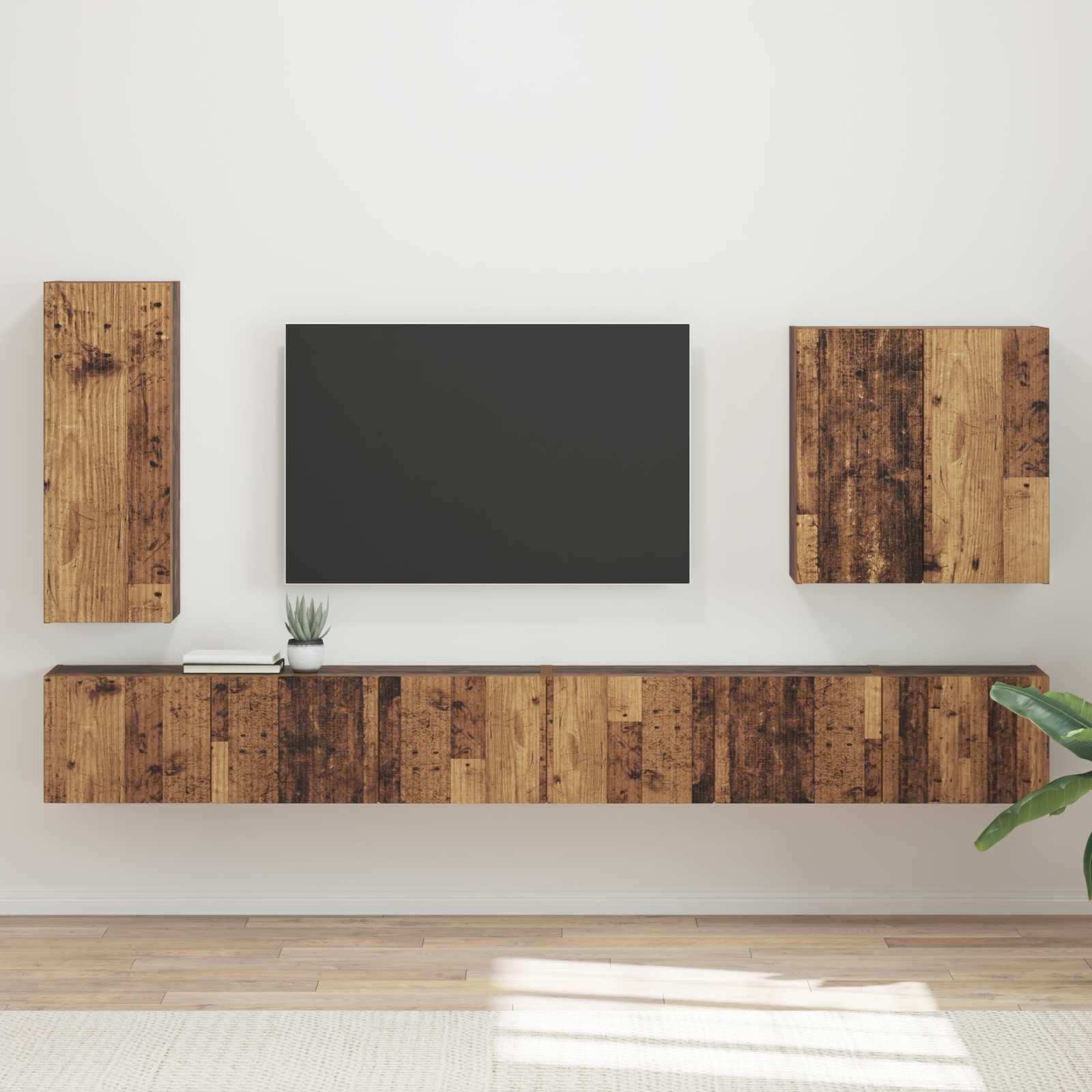TV Wandkast Set Wandgemonteerd 6 pcs Oud Hout is nu te koop bij PeponiXL, paradijselijk wonen!