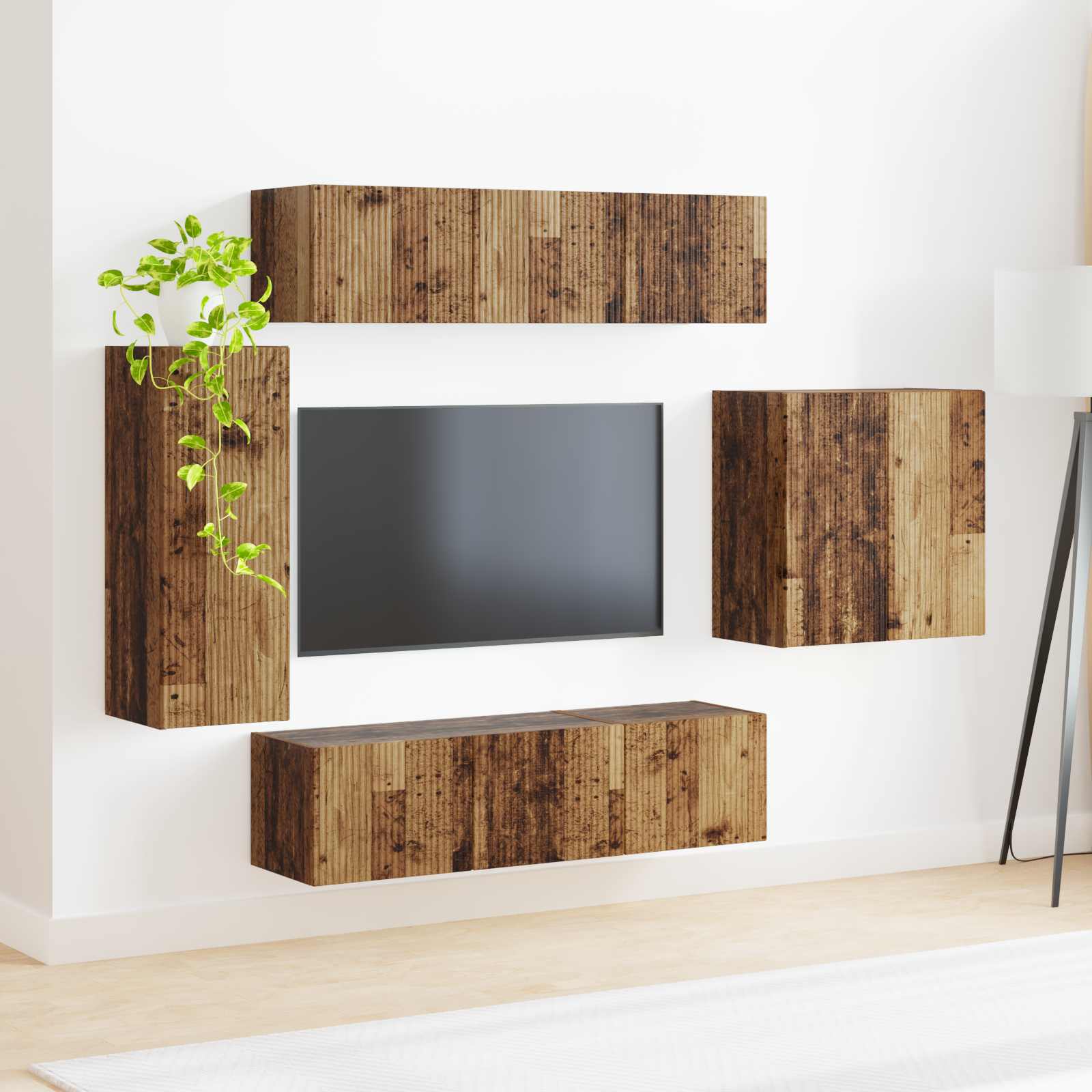 TV Wandkast Set Wandgemonteerd 6 pcs Oud Hout is nu te koop bij PeponiXL, paradijselijk wonen!