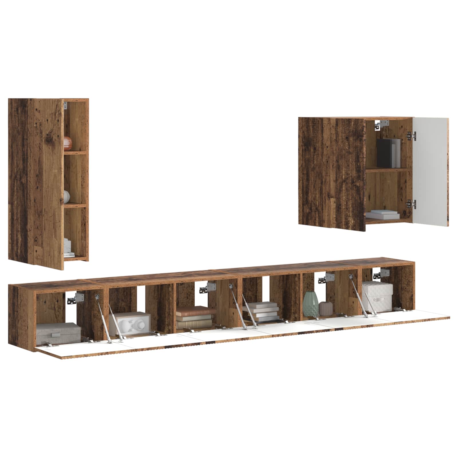 TV Wandkast Set Wandgemonteerd 6 pcs Oud Hout is nu te koop bij PeponiXL, paradijselijk wonen!