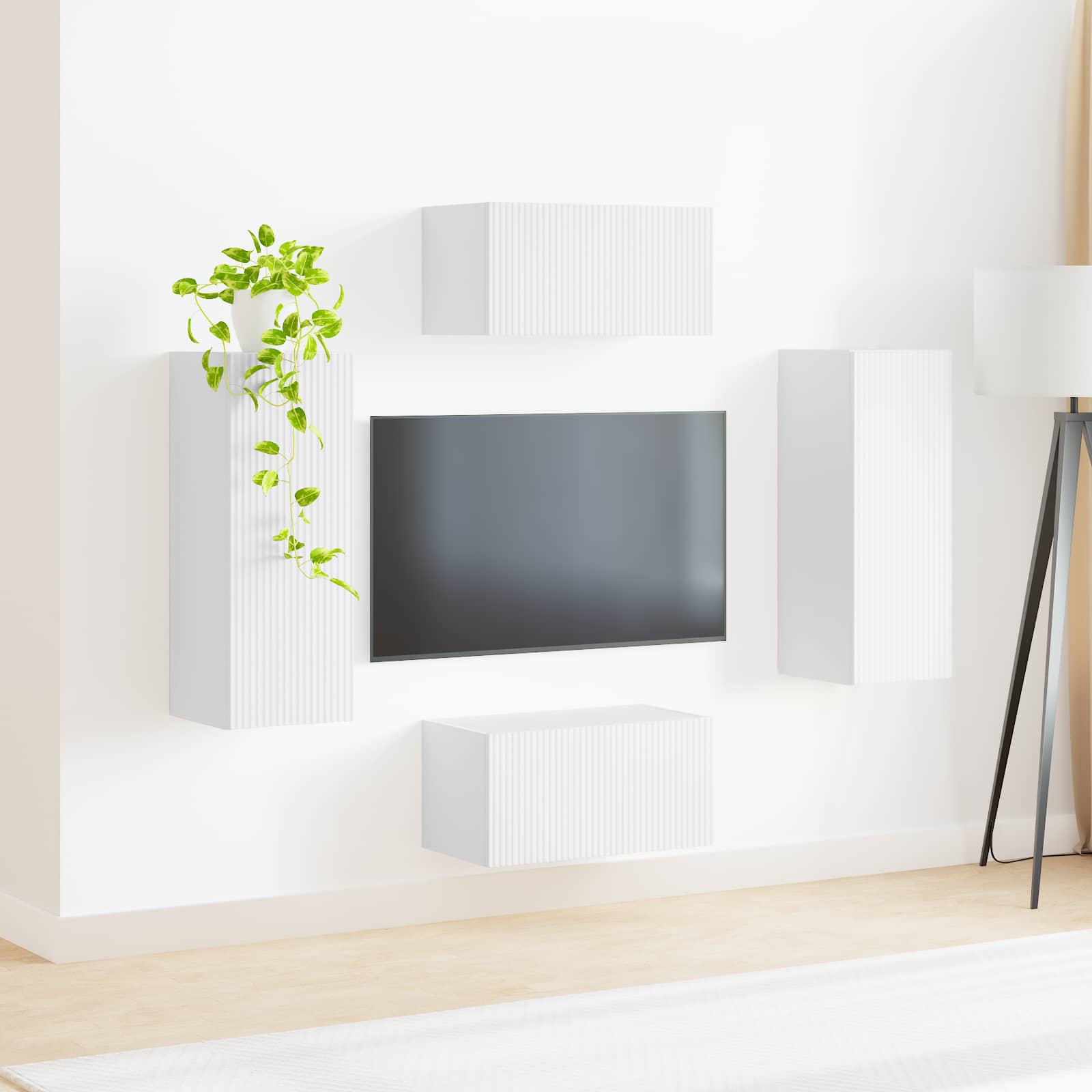 Tv-meubelset Wandgemonteerd 2 pcs Wit Bewerkt hout is nu te koop bij PeponiXL, paradijselijk wonen!