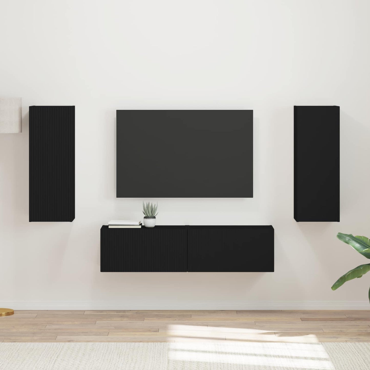Tv-meubelset Wandgemonteerd 2 pcs Zwart Bewerkt hout is nu te koop bij PeponiXL, paradijselijk wonen!