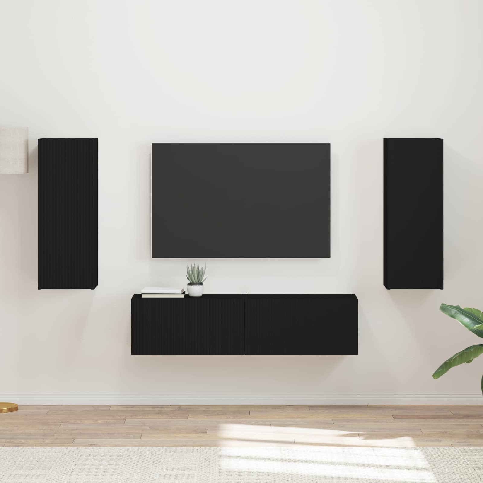 Tv-meubelset Wandgemonteerd 2 pcs Zwart Bewerkt hout is nu te koop bij PeponiXL, paradijselijk wonen!