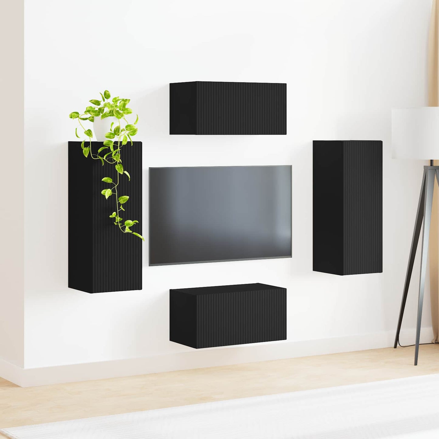 Tv-meubelset Wandgemonteerd 2 pcs Zwart Bewerkt hout is nu te koop bij PeponiXL, paradijselijk wonen!