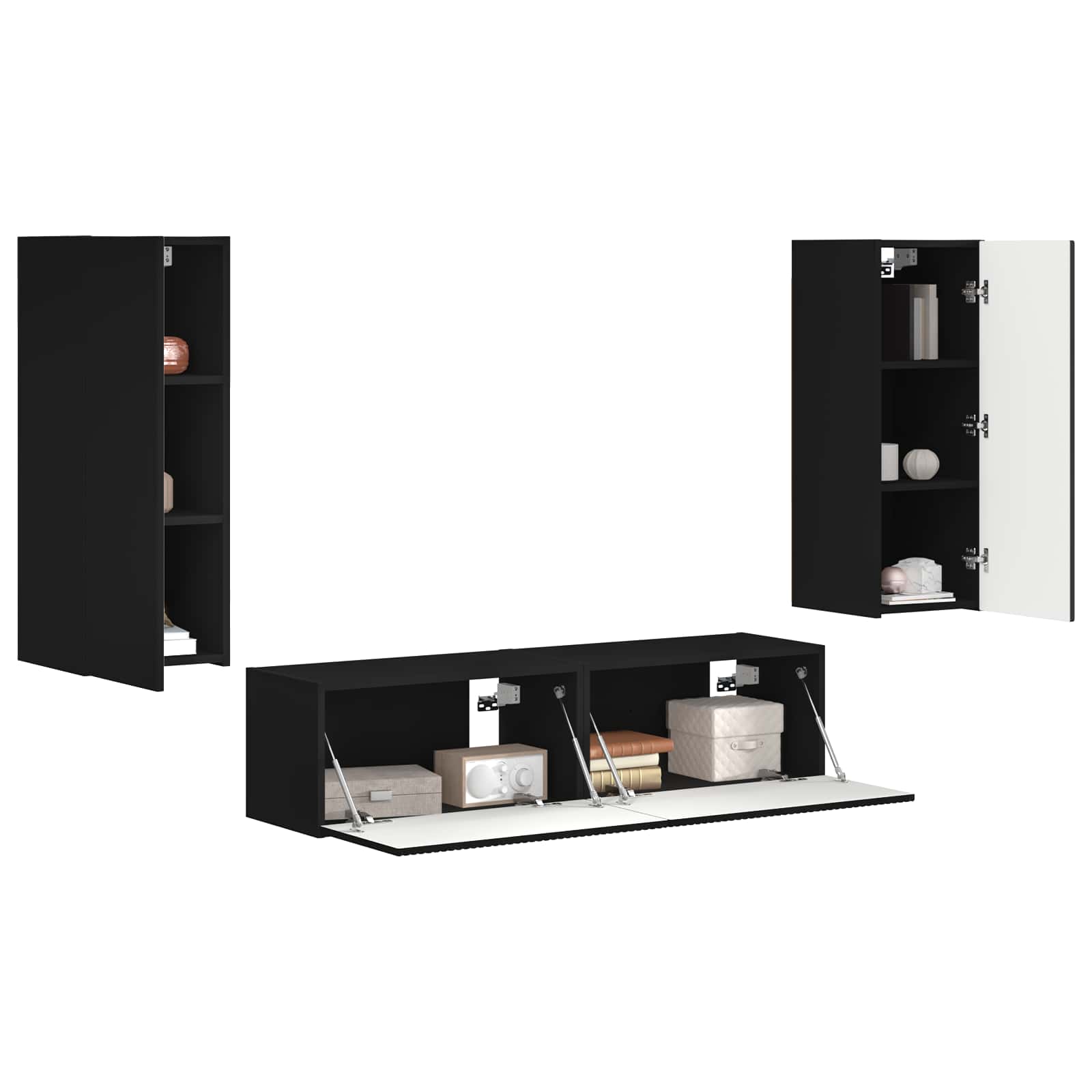 Tv-meubelset Wandgemonteerd 2 pcs Zwart Bewerkt hout is nu te koop bij PeponiXL, paradijselijk wonen!