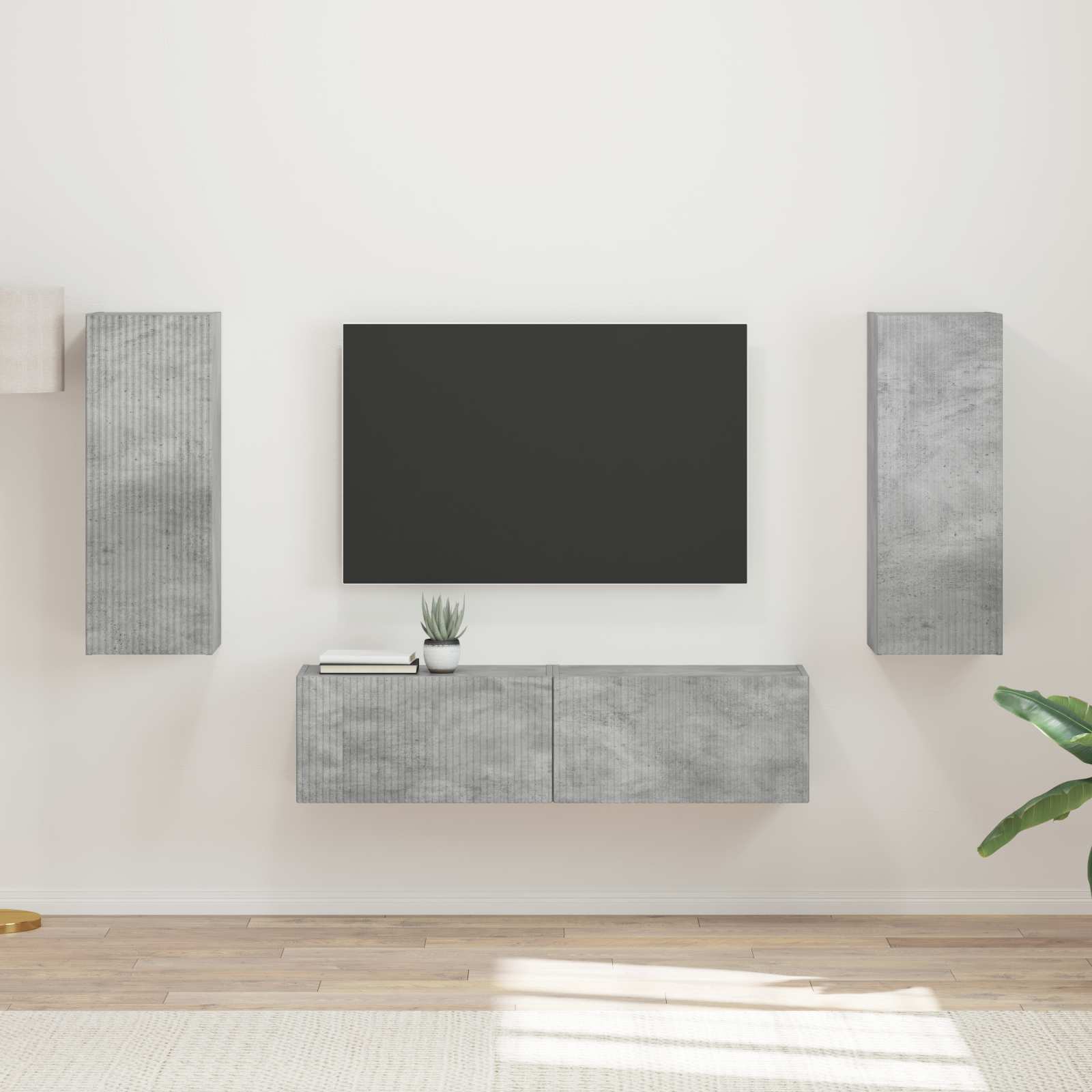 Tv-meubelset Wandgemonteerd 2 pcs Beton Grijs Bewerkt hout is nu te koop bij PeponiXL, paradijselijk wonen!