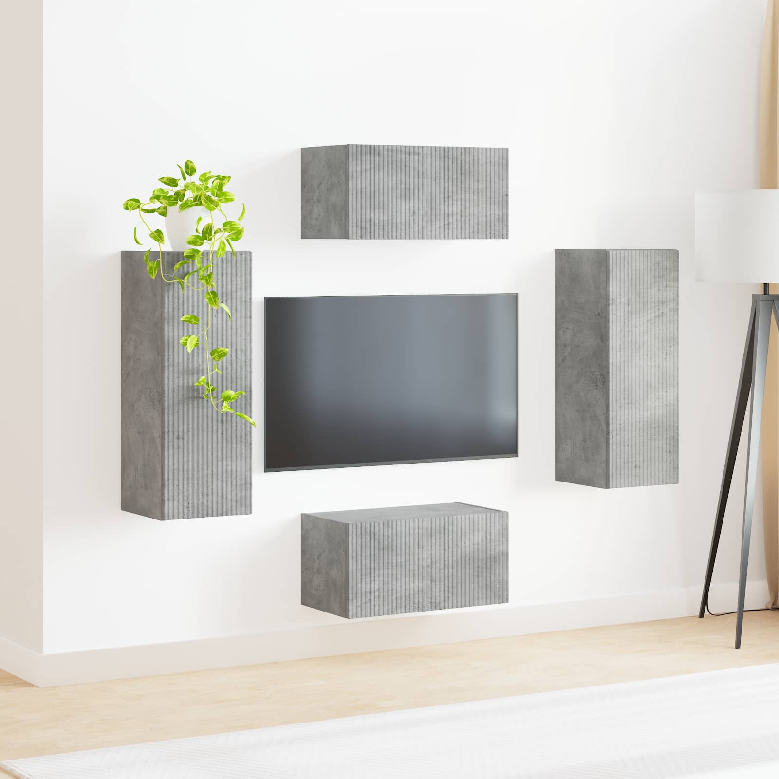 Tv-meubelset Wandgemonteerd 2 pcs Beton Grijs Bewerkt hout is nu te koop bij PeponiXL, paradijselijk wonen!