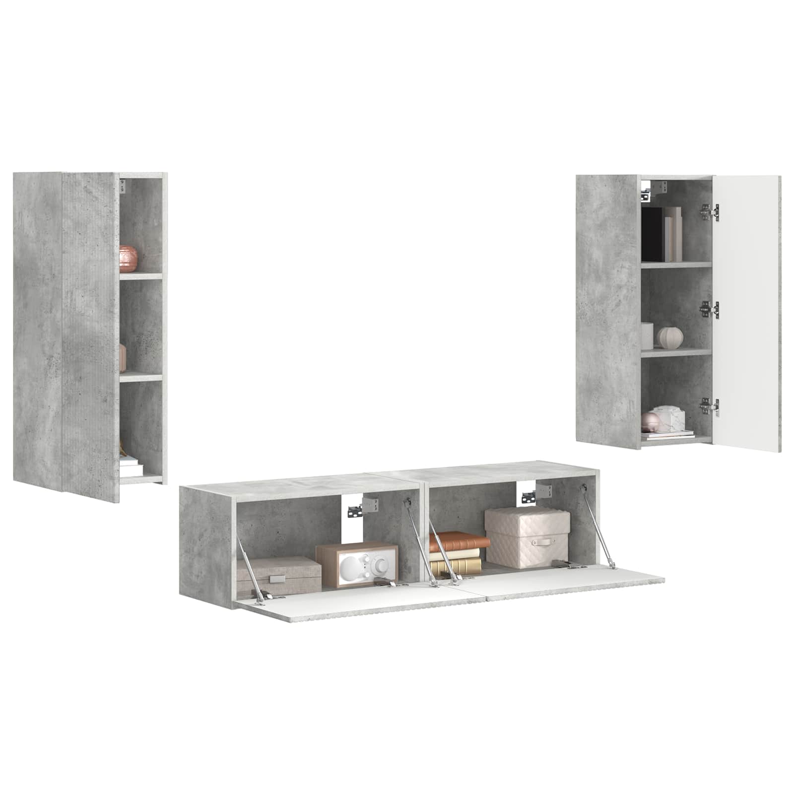 Tv-meubelset Wandgemonteerd 2 pcs Beton Grijs Bewerkt hout is nu te koop bij PeponiXL, paradijselijk wonen!