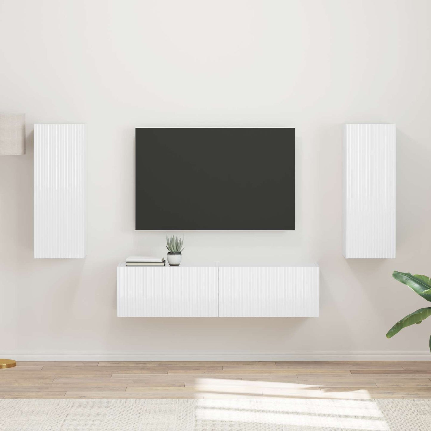 Tv-meubelset Wandgemonteerd 2 pcs Hoogglans wit Bewerkt hout is nu te koop bij PeponiXL, paradijselijk wonen!