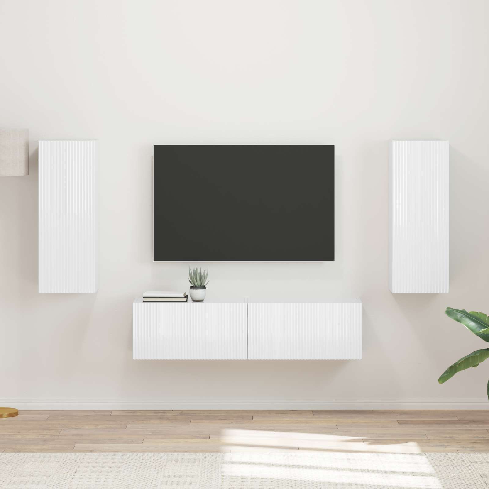 Tv-meubelset Wandgemonteerd 2 pcs Hoogglans wit Bewerkt hout is nu te koop bij PeponiXL, paradijselijk wonen!