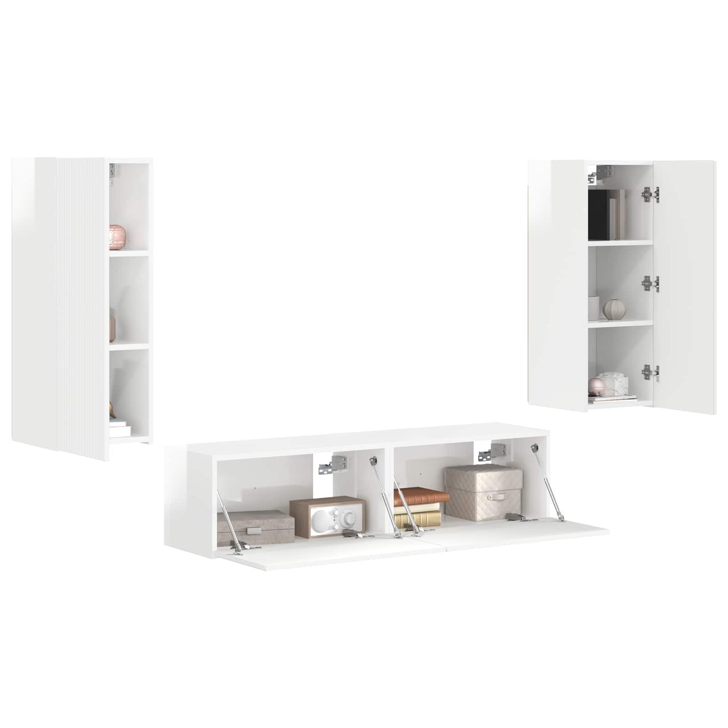 Tv-meubelset Wandgemonteerd 2 pcs Hoogglans wit Bewerkt hout is nu te koop bij PeponiXL, paradijselijk wonen!