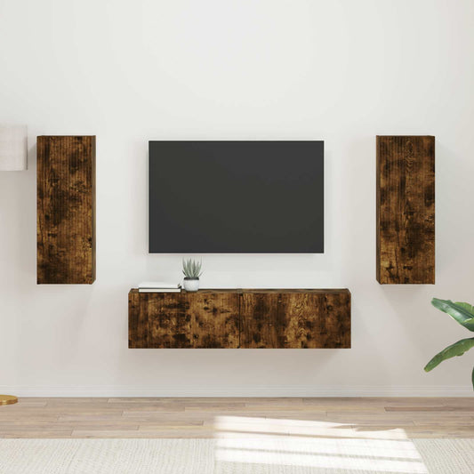 Tv-meubelset Wandgemonteerd 2 pcs Gerookt eiken Bewerkt hout is nu te koop bij PeponiXL, paradijselijk wonen!