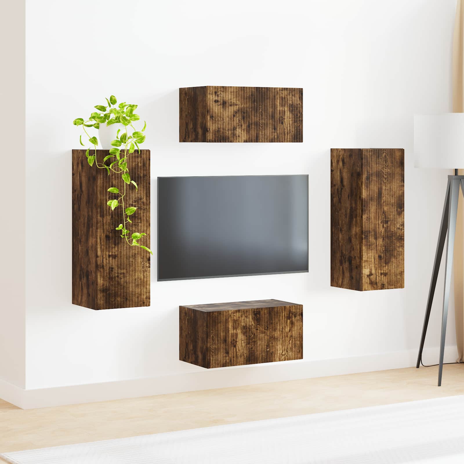 Tv-meubelset Wandgemonteerd 2 pcs Gerookt eiken Bewerkt hout is nu te koop bij PeponiXL, paradijselijk wonen!