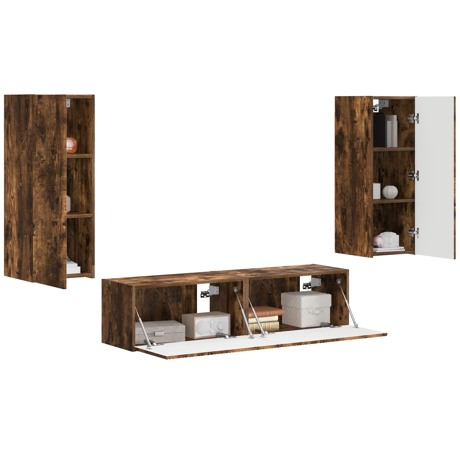 Tv-meubelset Wandgemonteerd 2 pcs Gerookt eiken Bewerkt hout is nu te koop bij PeponiXL, paradijselijk wonen!
