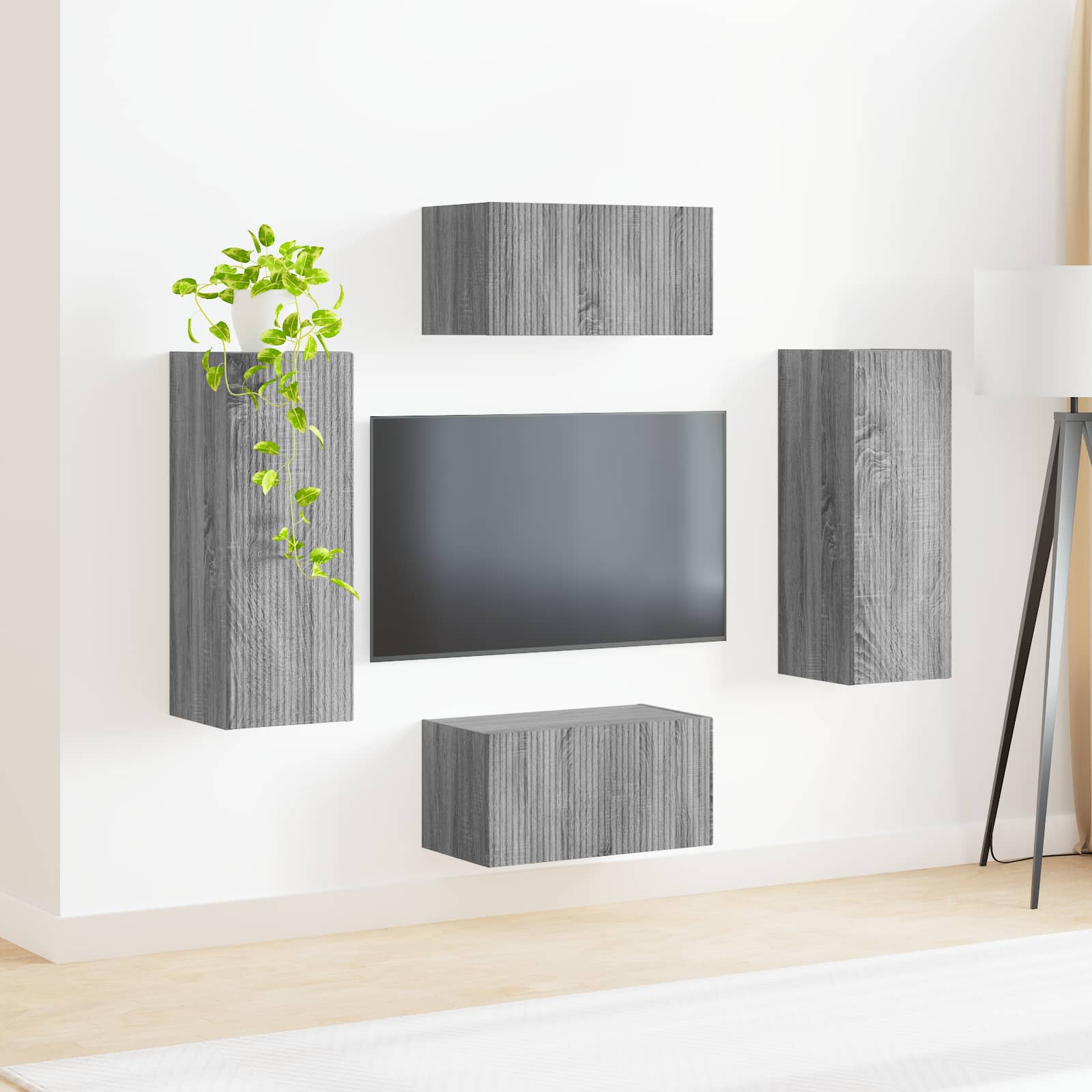 Tv-meubelset Wandgemonteerd 2 pcs Grijs Sonoma Bewerkt hout is nu te koop bij PeponiXL, paradijselijk wonen!