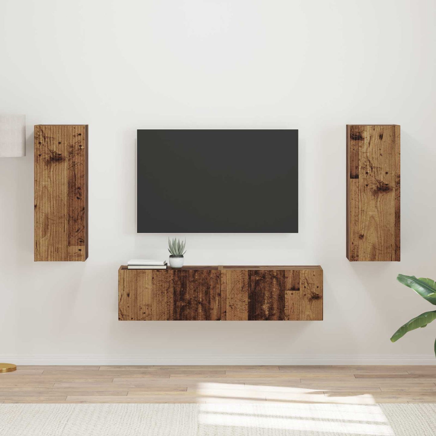 Tv-meubelset Wandgemonteerd 2 pcs Oudhout Bewerkt hout is nu te koop bij PeponiXL, paradijselijk wonen!