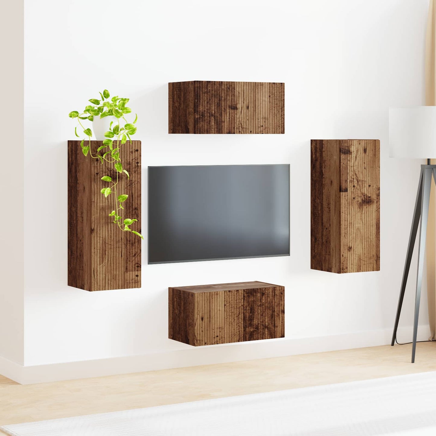 Tv-meubelset Wandgemonteerd 2 pcs Oudhout Bewerkt hout is nu te koop bij PeponiXL, paradijselijk wonen!