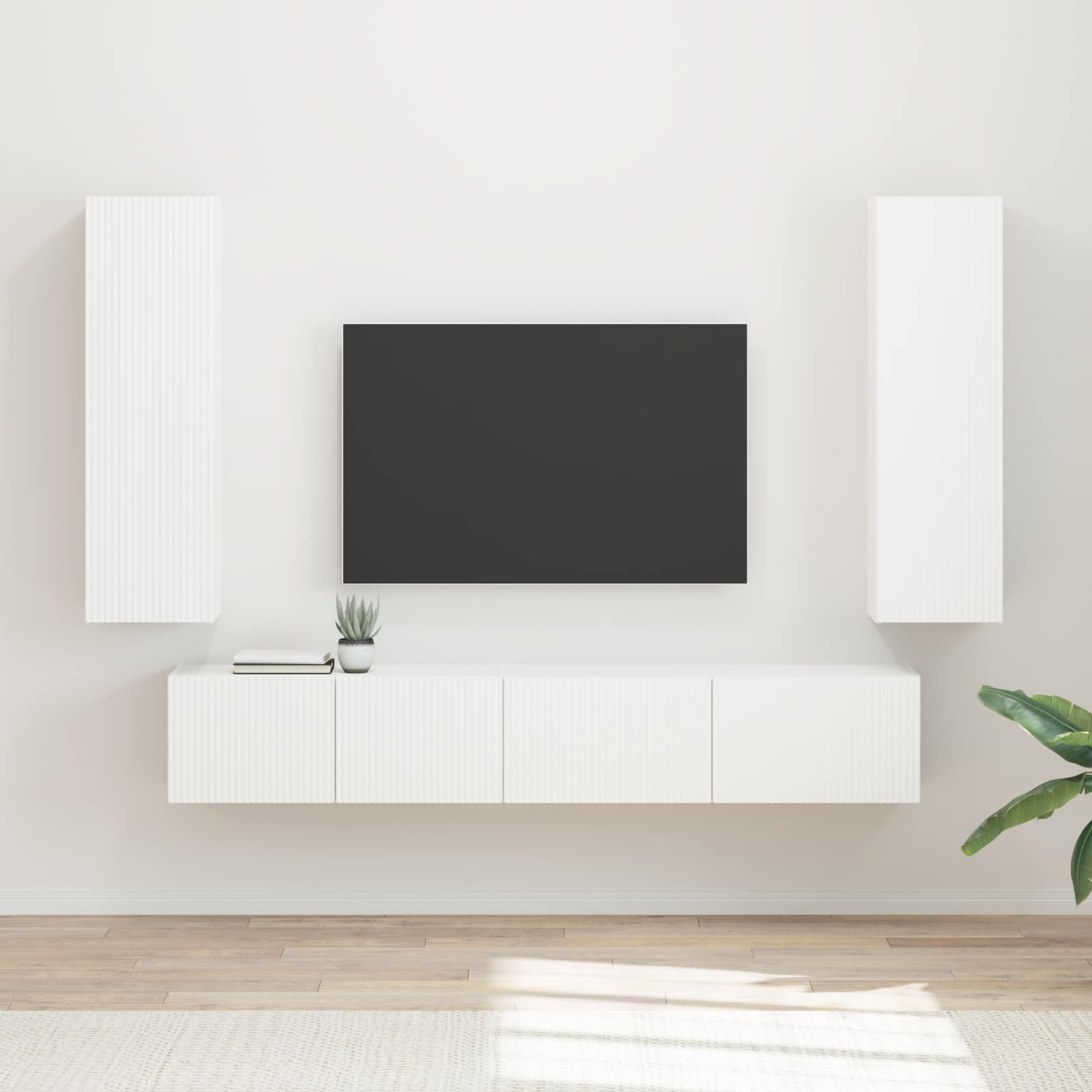 Tv-meubelset Wandgemonteerd 3 pcs Wit Bewerkt hout is nu te koop bij PeponiXL, paradijselijk wonen!