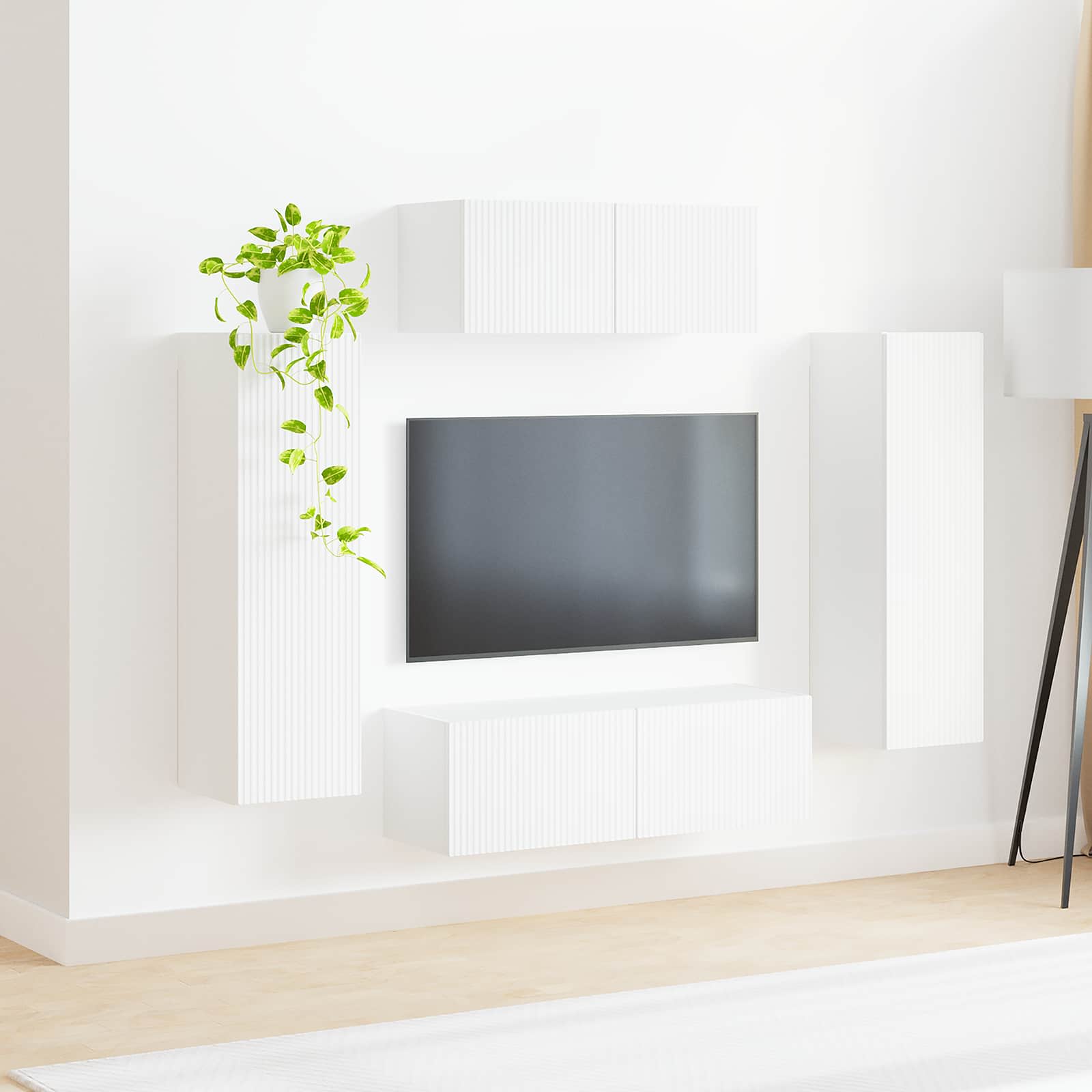 Tv-meubelset Wandgemonteerd 3 pcs Wit Bewerkt hout is nu te koop bij PeponiXL, paradijselijk wonen!