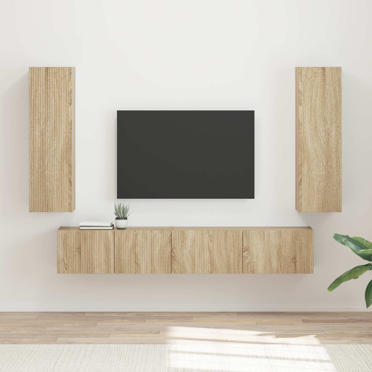 Tv-meubelset Wandgemonteerd 3 pcs Sonoma Eiken Bewerkt hout is nu te koop bij PeponiXL, paradijselijk wonen!