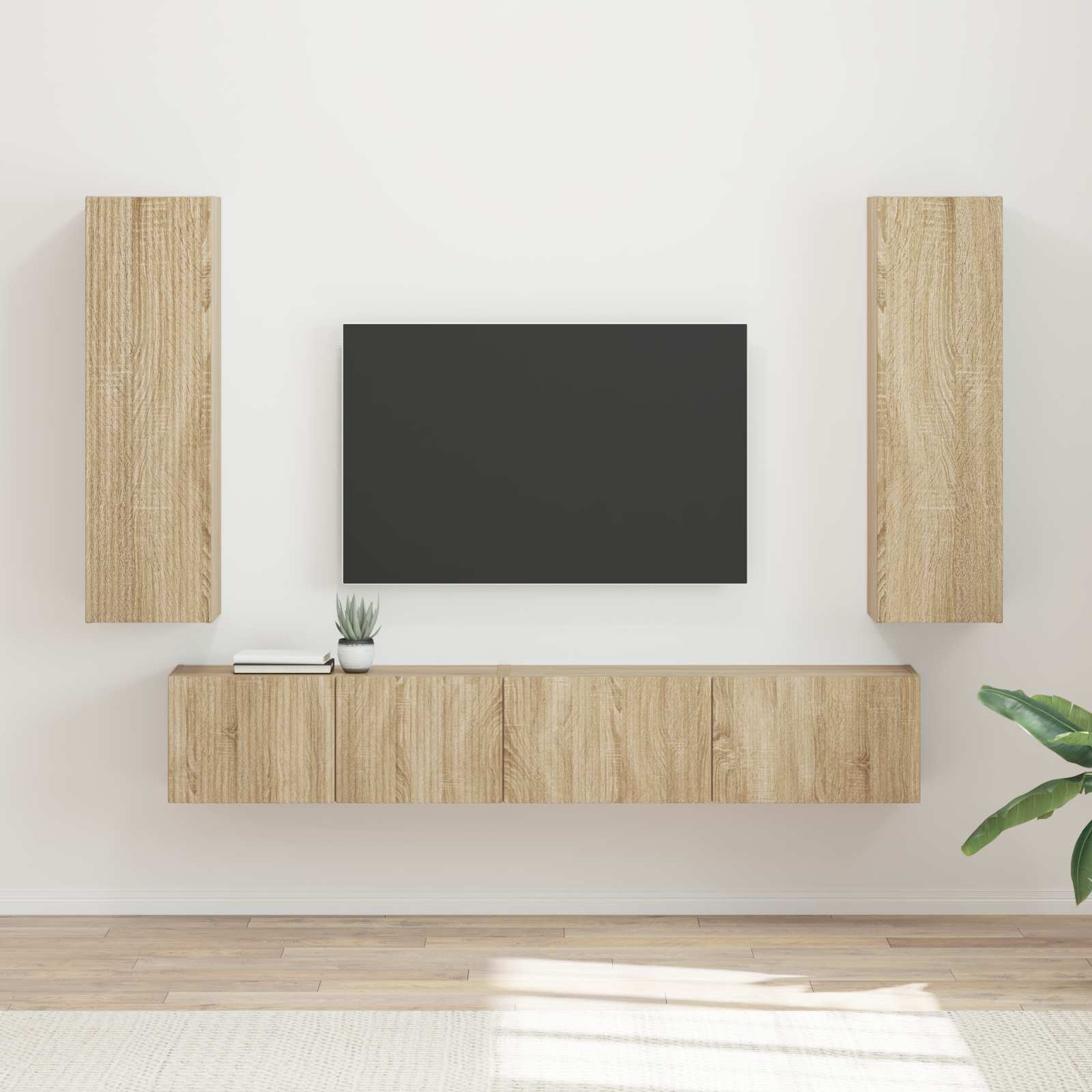 Tv-meubelset Wandgemonteerd 3 pcs Sonoma Eiken Bewerkt hout is nu te koop bij PeponiXL, paradijselijk wonen!