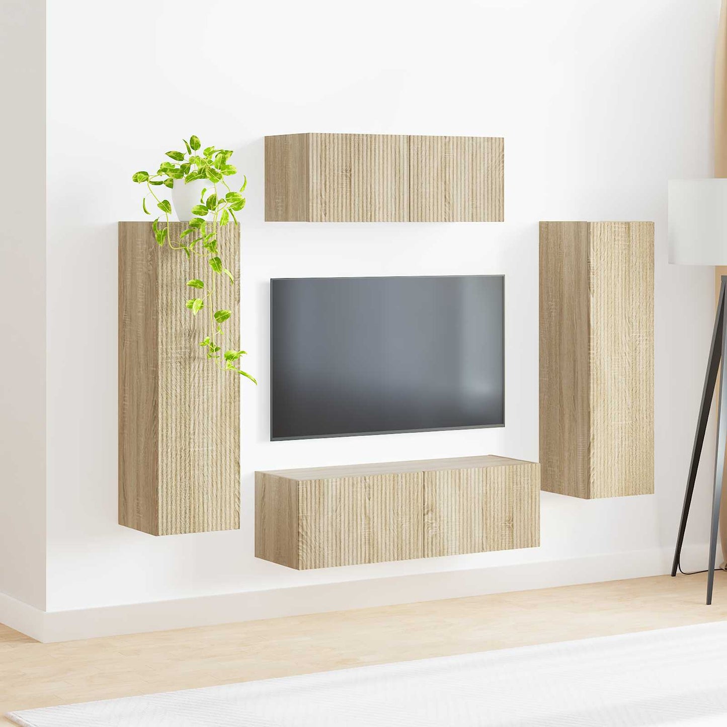 Tv-meubelset Wandgemonteerd 3 pcs Sonoma Eiken Bewerkt hout is nu te koop bij PeponiXL, paradijselijk wonen!