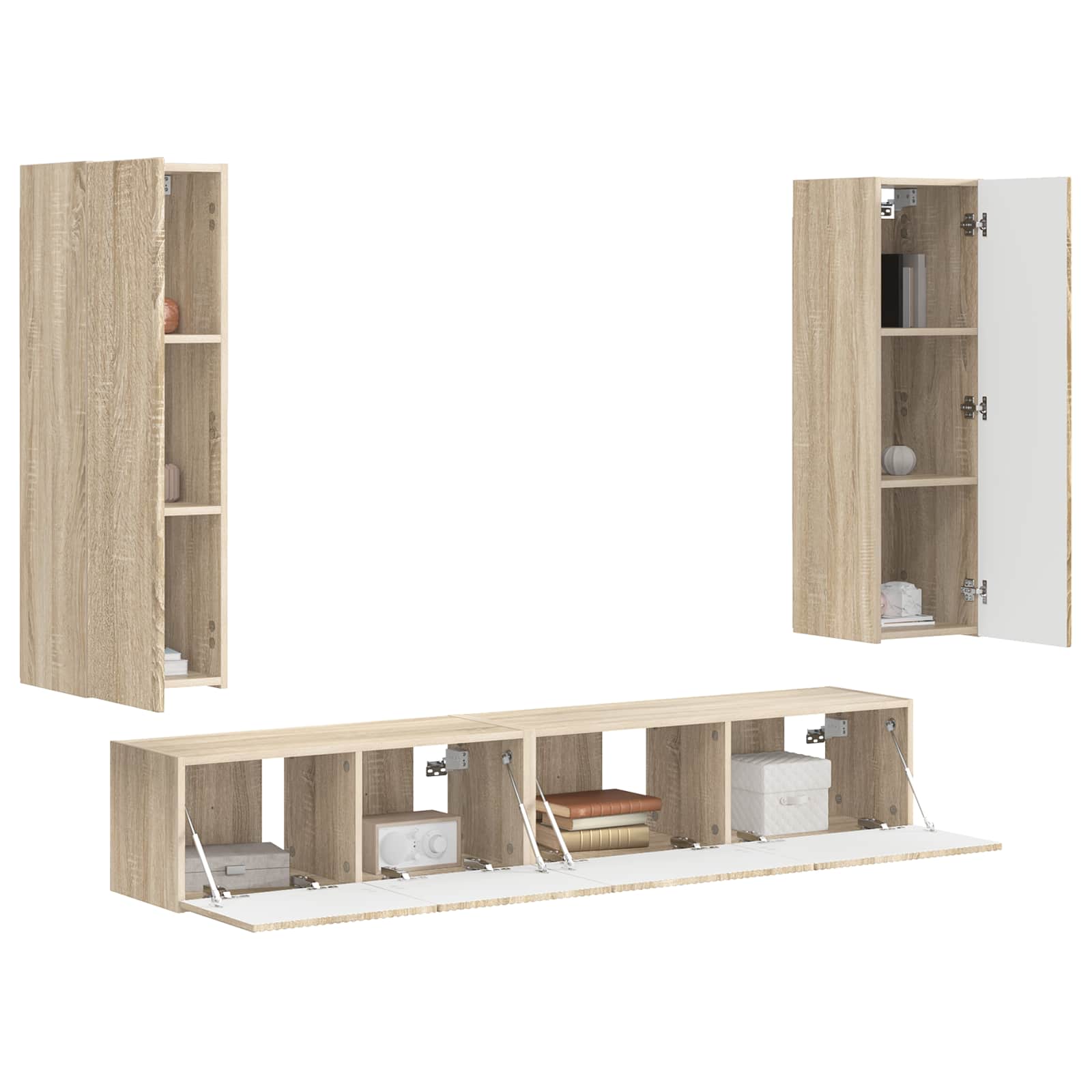 Tv-meubelset Wandgemonteerd 3 pcs Sonoma Eiken Bewerkt hout is nu te koop bij PeponiXL, paradijselijk wonen!