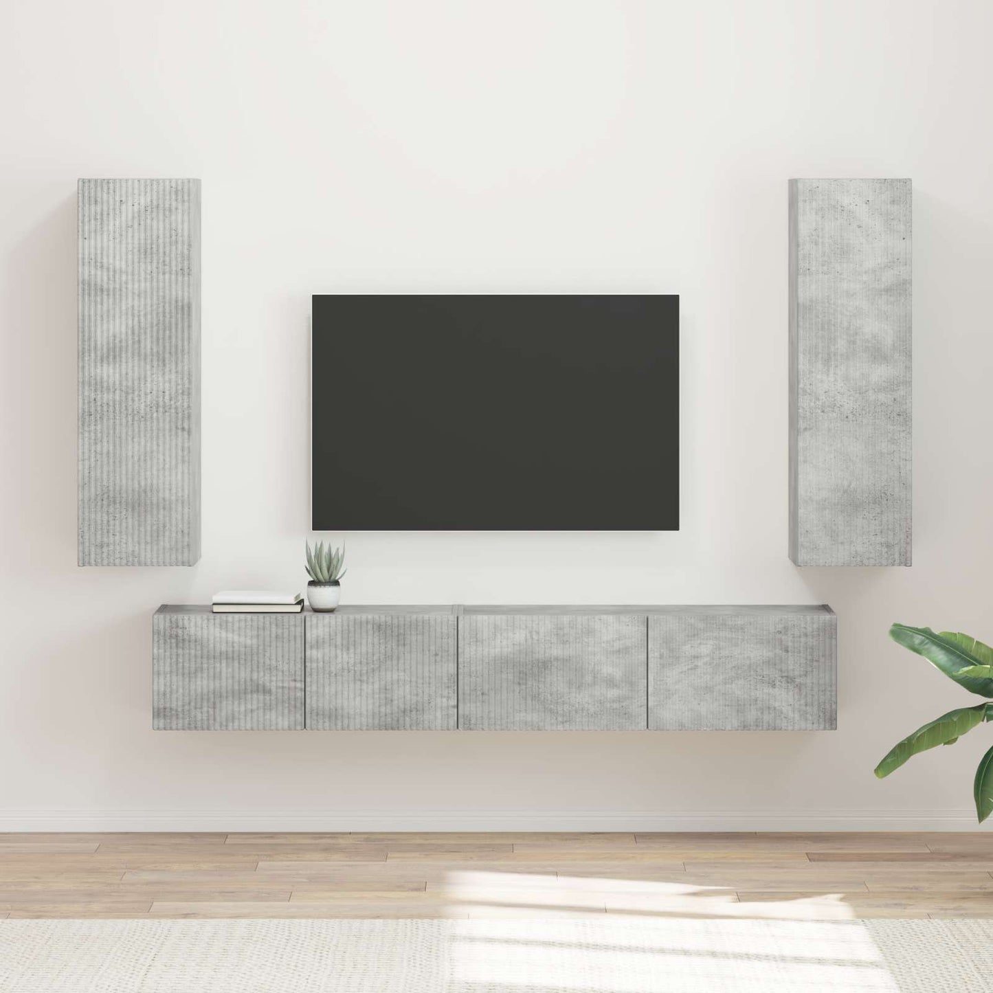 Tv-meubelset Wandgemonteerd 3 pcs Beton Grijs Bewerkt hout is nu te koop bij PeponiXL, paradijselijk wonen!