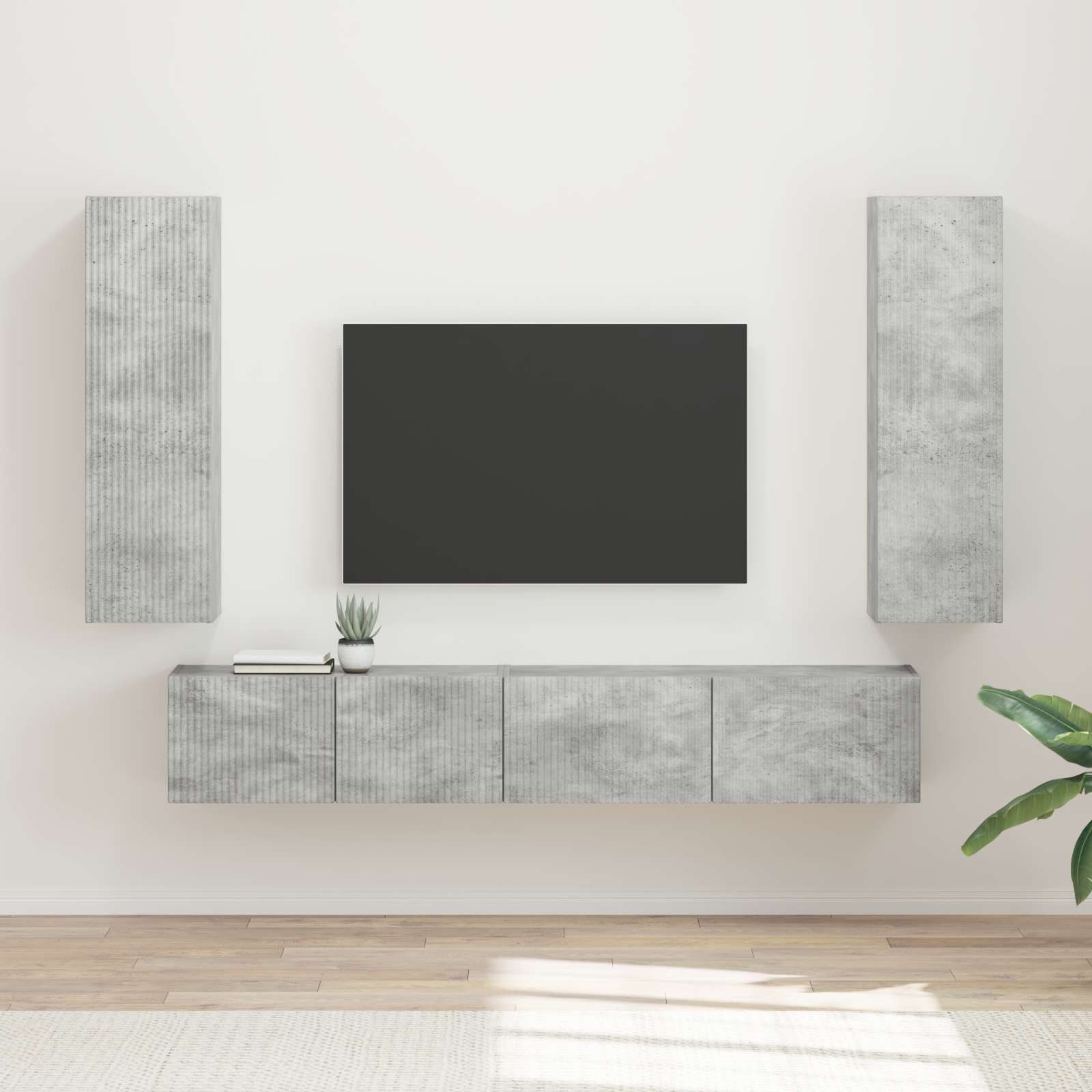 Tv-meubelset Wandgemonteerd 3 pcs Beton Grijs Bewerkt hout is nu te koop bij PeponiXL, paradijselijk wonen!