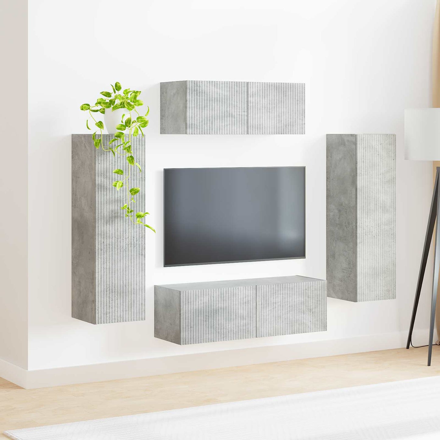 Tv-meubelset Wandgemonteerd 3 pcs Beton Grijs Bewerkt hout is nu te koop bij PeponiXL, paradijselijk wonen!