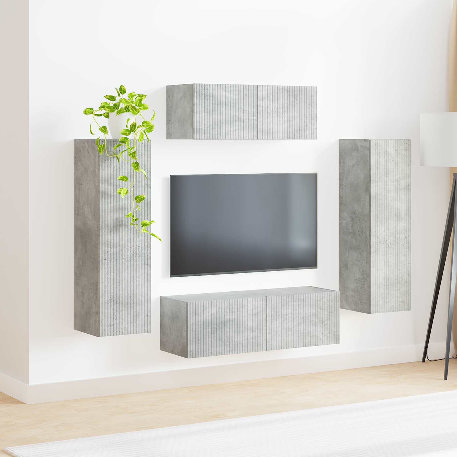 Tv-meubelset Wandgemonteerd 3 pcs Beton Grijs Bewerkt hout is nu te koop bij PeponiXL, paradijselijk wonen!