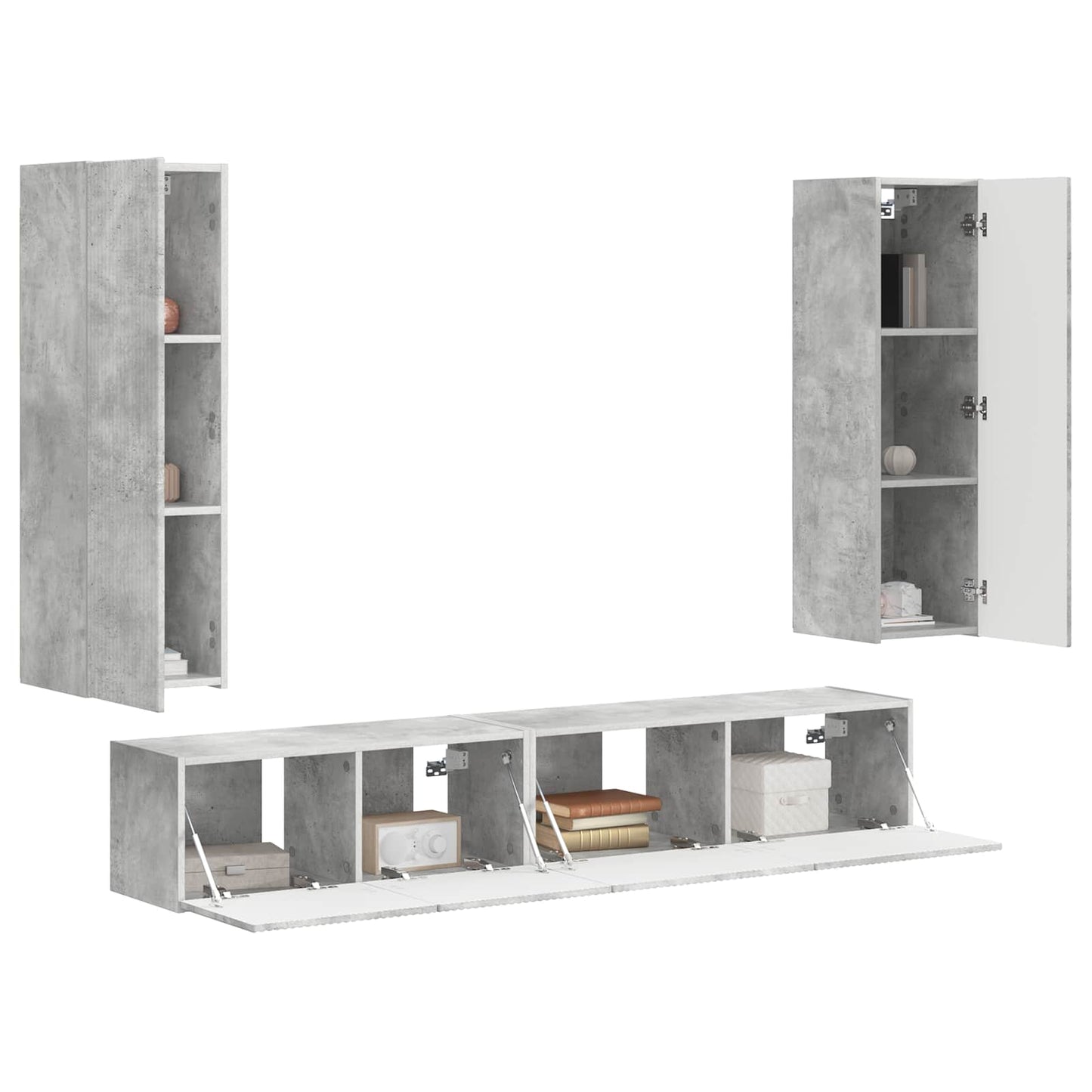 Tv-meubelset Wandgemonteerd 3 pcs Beton Grijs Bewerkt hout is nu te koop bij PeponiXL, paradijselijk wonen!