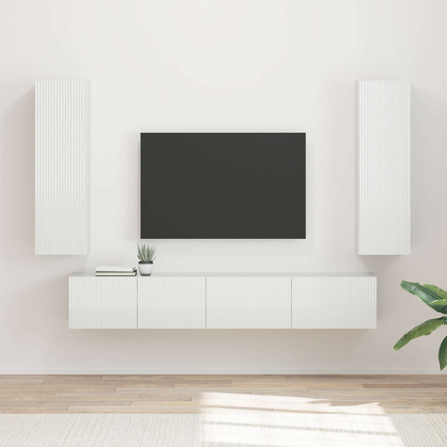 Tv-meubelset Wandgemonteerd 3 pcs Hoogglans wit Bewerkt hout is nu te koop bij PeponiXL, paradijselijk wonen!
