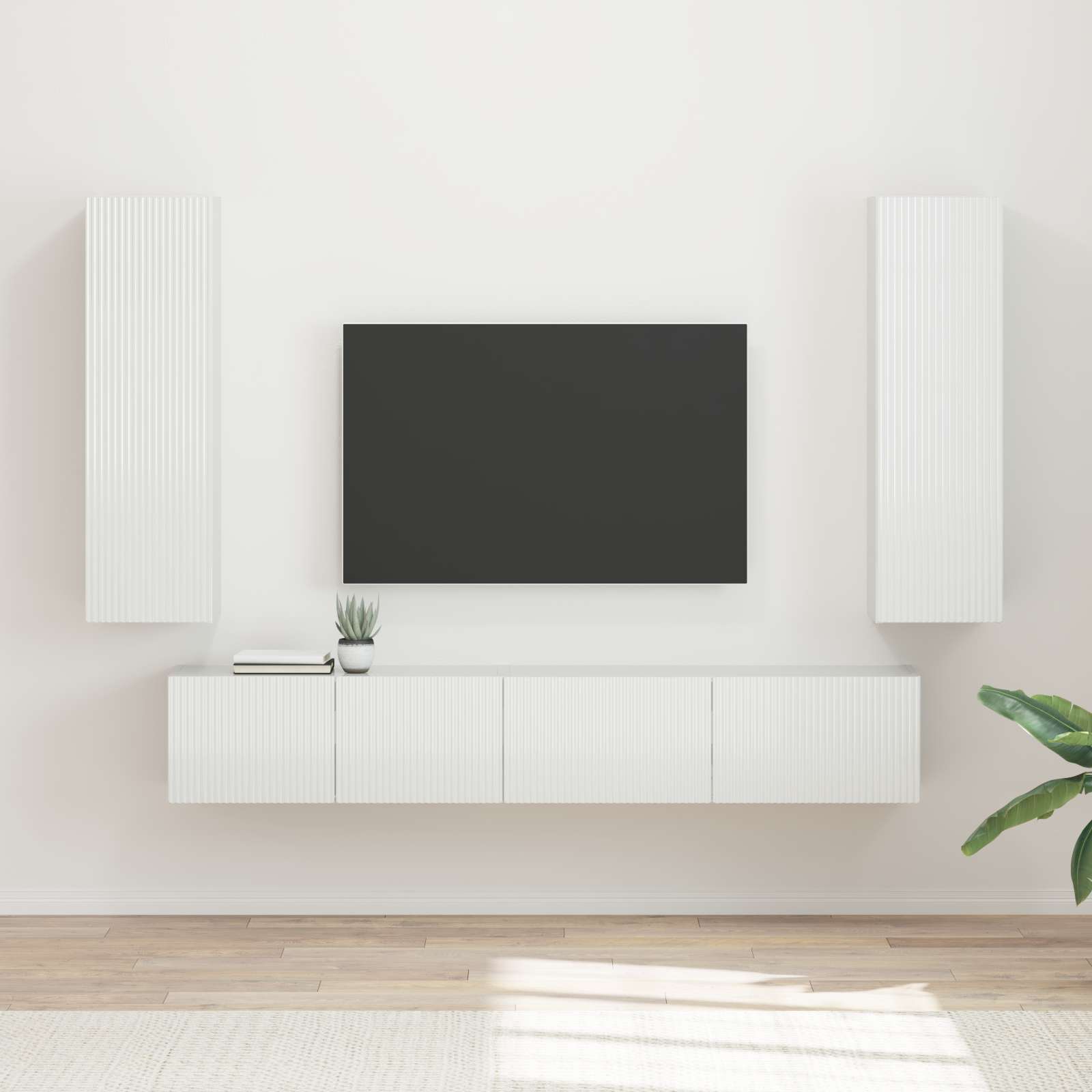 Tv-meubelset Wandgemonteerd 3 pcs Hoogglans wit Bewerkt hout is nu te koop bij PeponiXL, paradijselijk wonen!