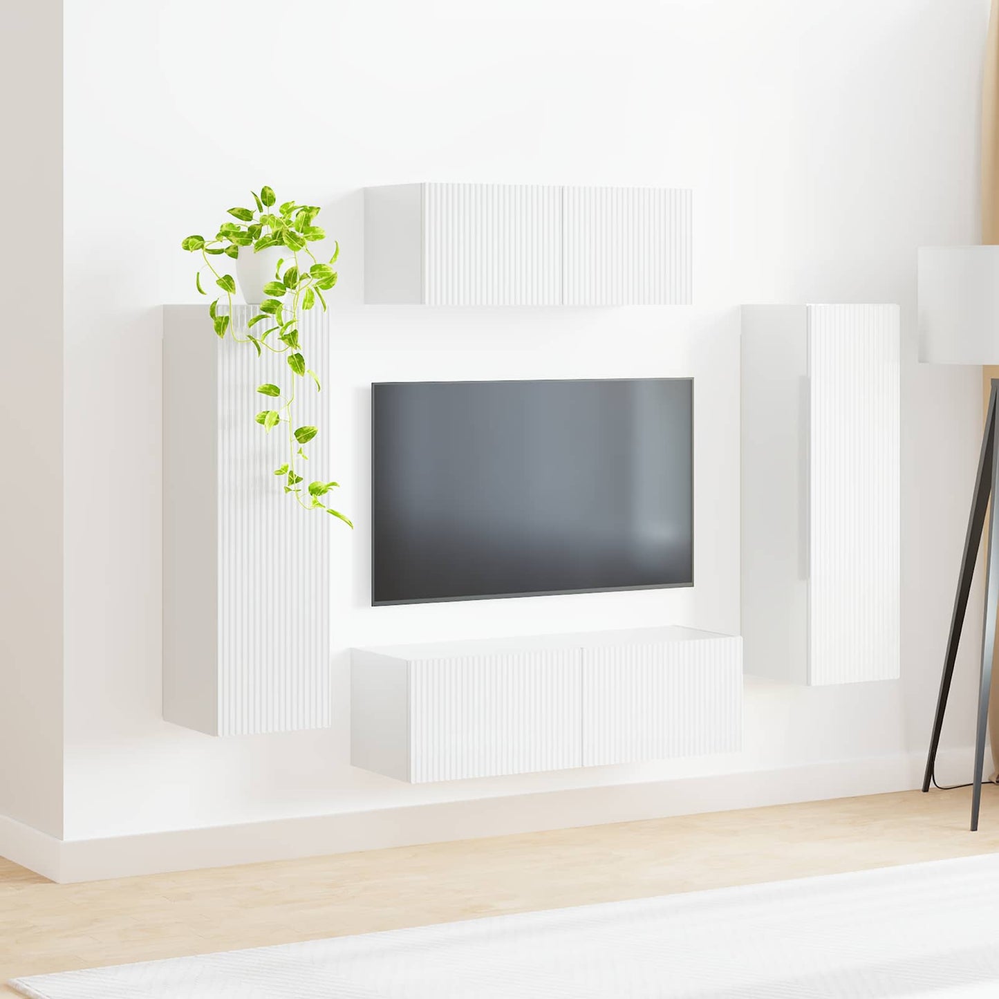 Tv-meubelset Wandgemonteerd 3 pcs Hoogglans wit Bewerkt hout is nu te koop bij PeponiXL, paradijselijk wonen!