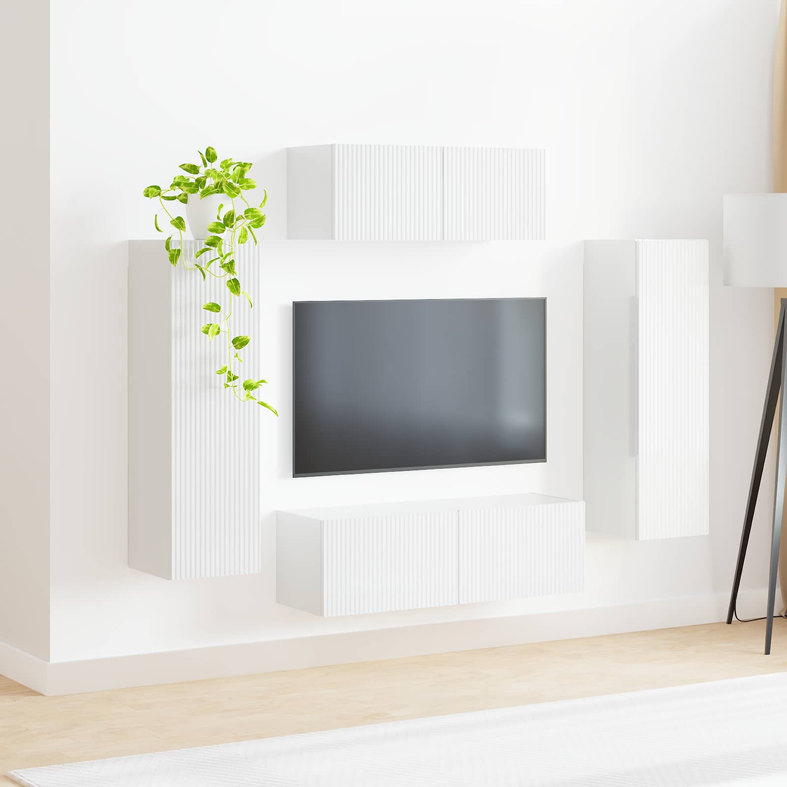 Tv-meubelset Wandgemonteerd 3 pcs Hoogglans wit Bewerkt hout is nu te koop bij PeponiXL, paradijselijk wonen!