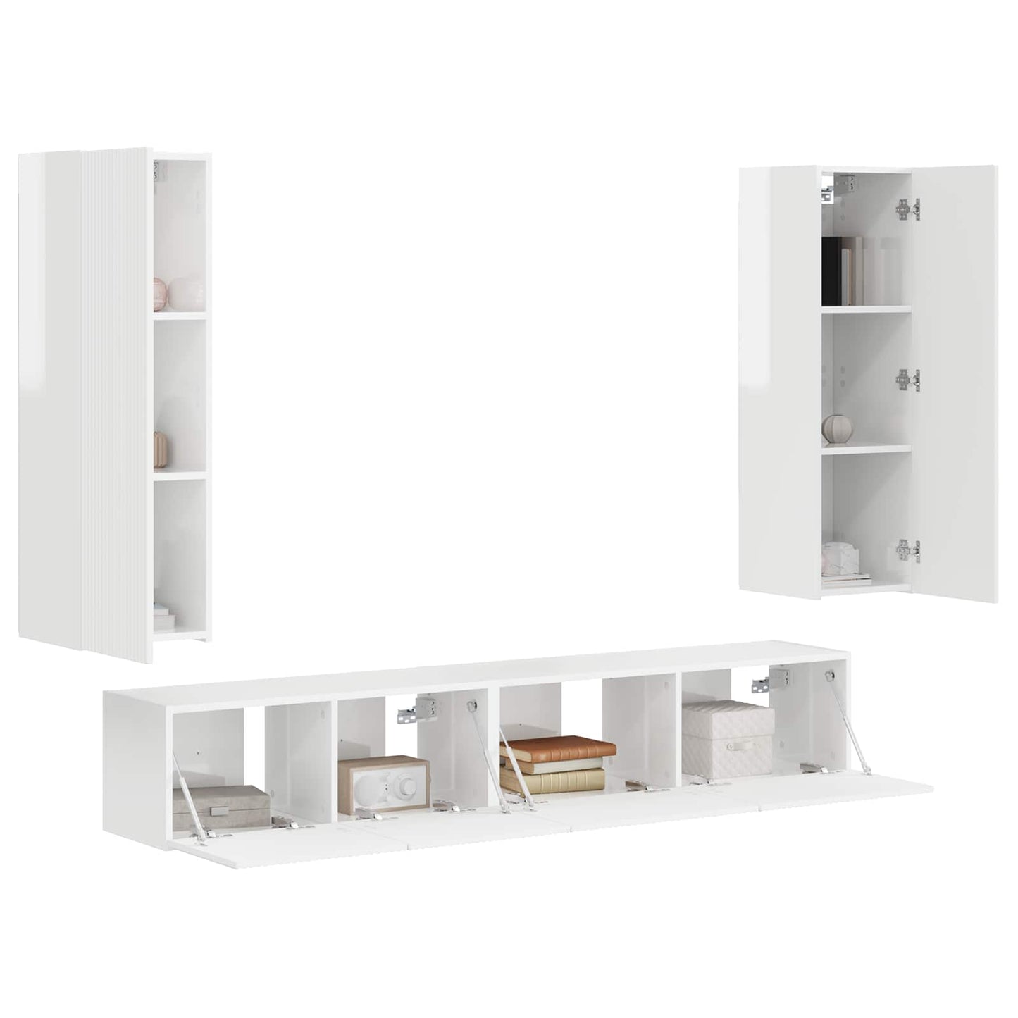 Tv-meubelset Wandgemonteerd 3 pcs Hoogglans wit Bewerkt hout is nu te koop bij PeponiXL, paradijselijk wonen!
