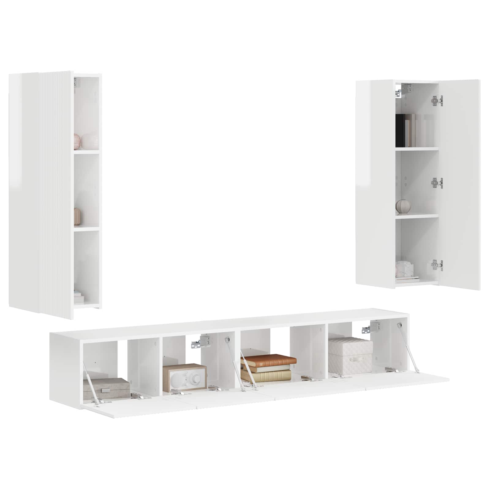 Tv-meubelset Wandgemonteerd 3 pcs Hoogglans wit Bewerkt hout is nu te koop bij PeponiXL, paradijselijk wonen!