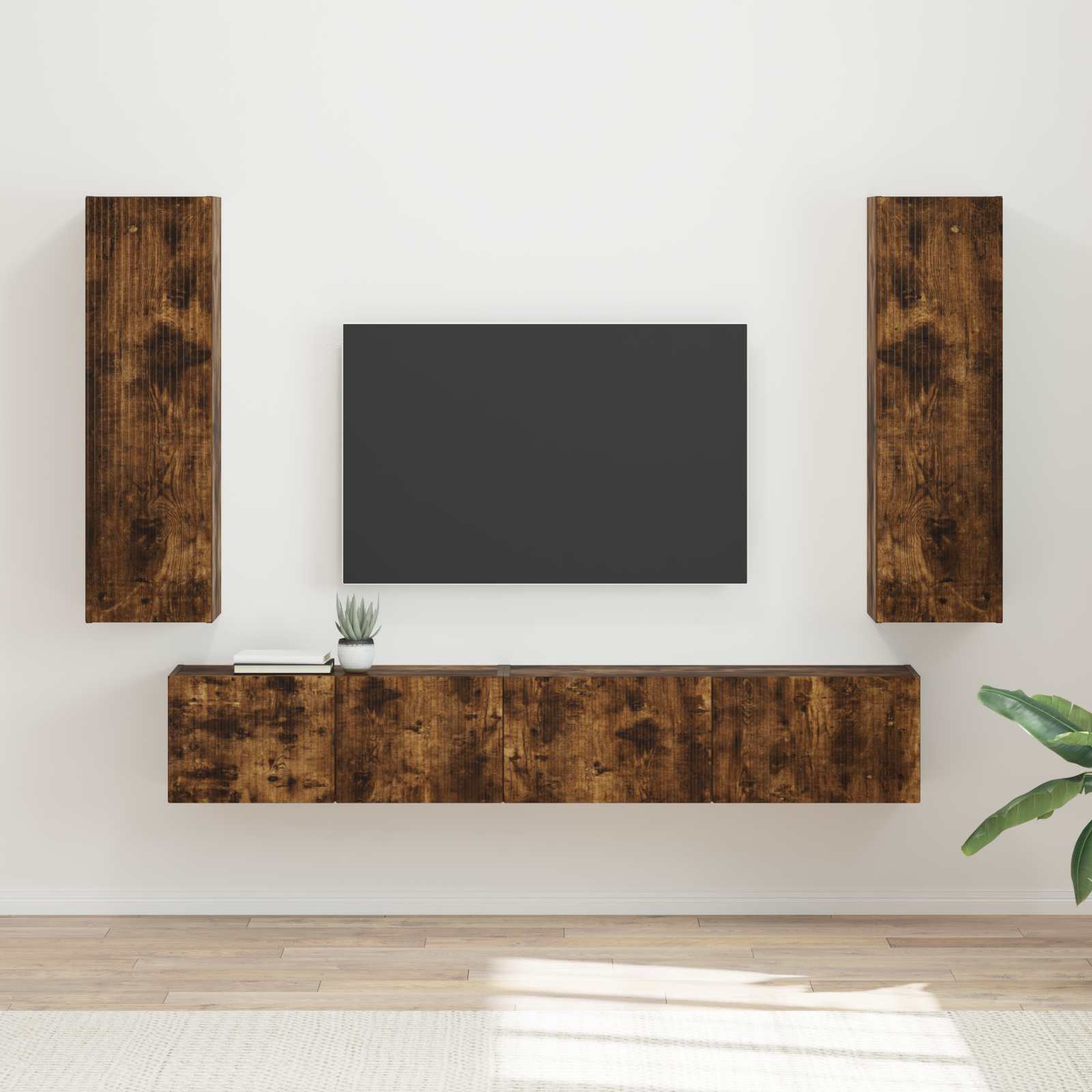 Tv-meubelset Wandgemonteerd 3 pcs Gerookt eiken Bewerkt hout is nu te koop bij PeponiXL, paradijselijk wonen!
