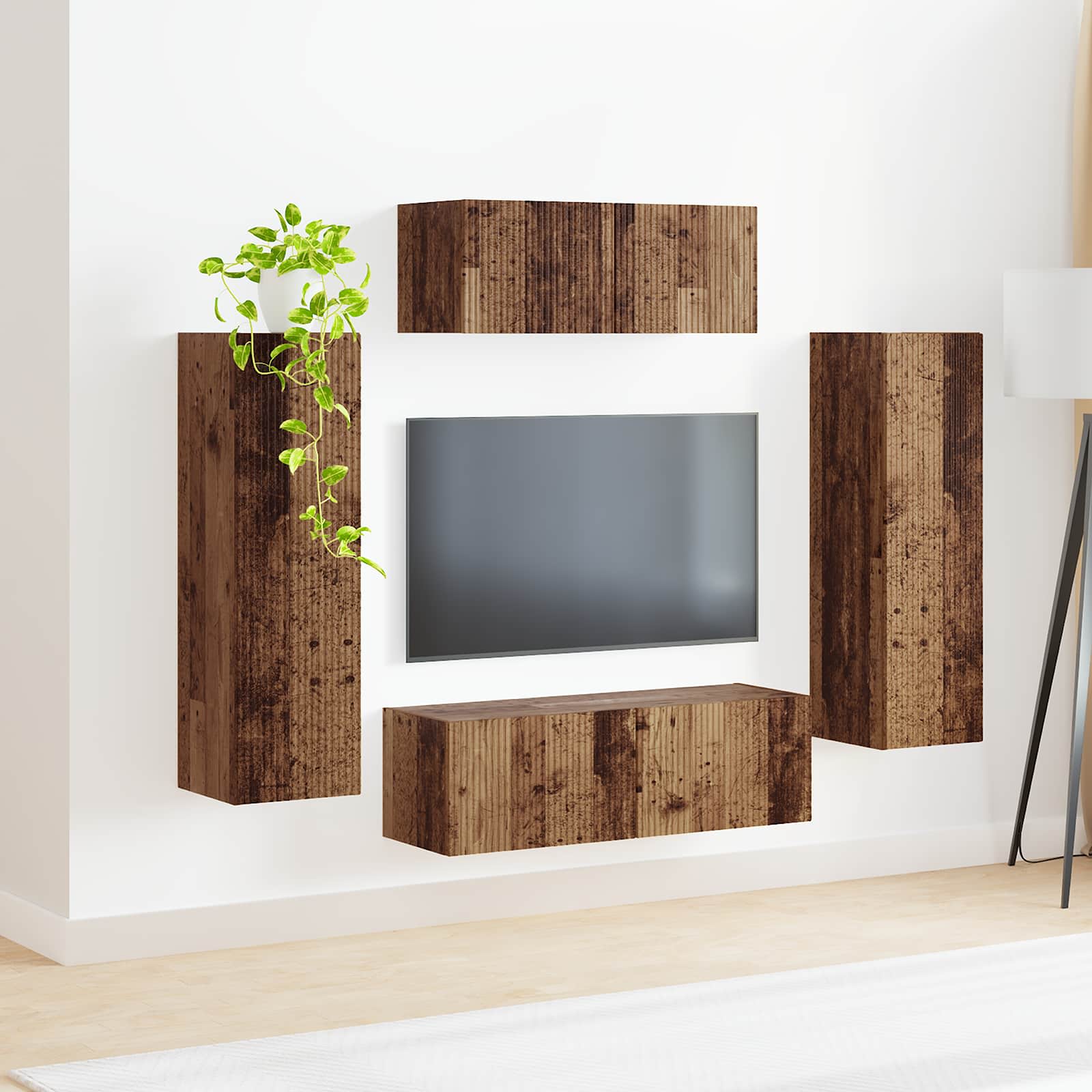 Tv-meubelset Wandgemonteerd 3 pcs Gerookt eiken Bewerkt hout is nu te koop bij PeponiXL, paradijselijk wonen!