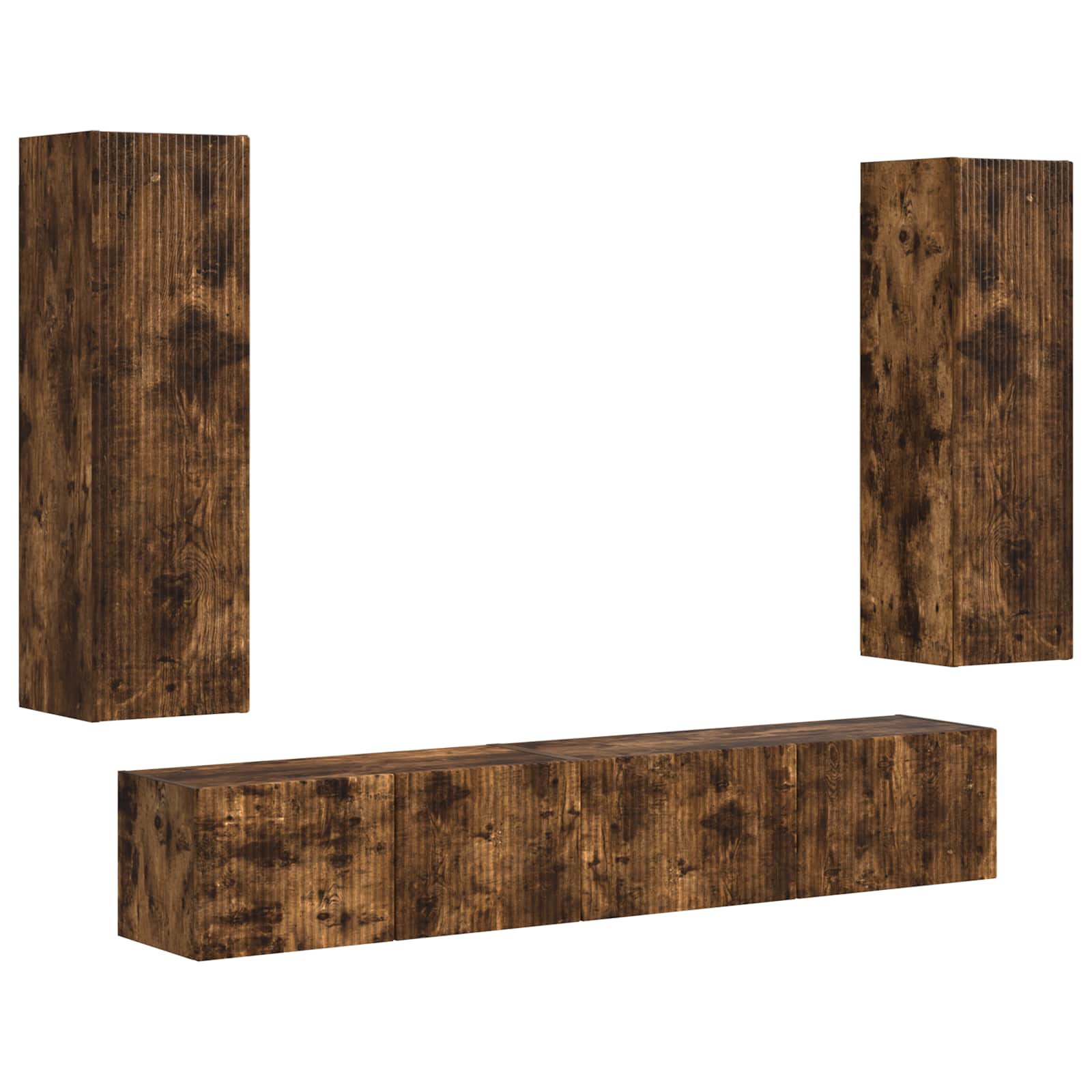 Tv-meubelset Wandgemonteerd 3 pcs Gerookt eiken Bewerkt hout is nu te koop bij PeponiXL, paradijselijk wonen!