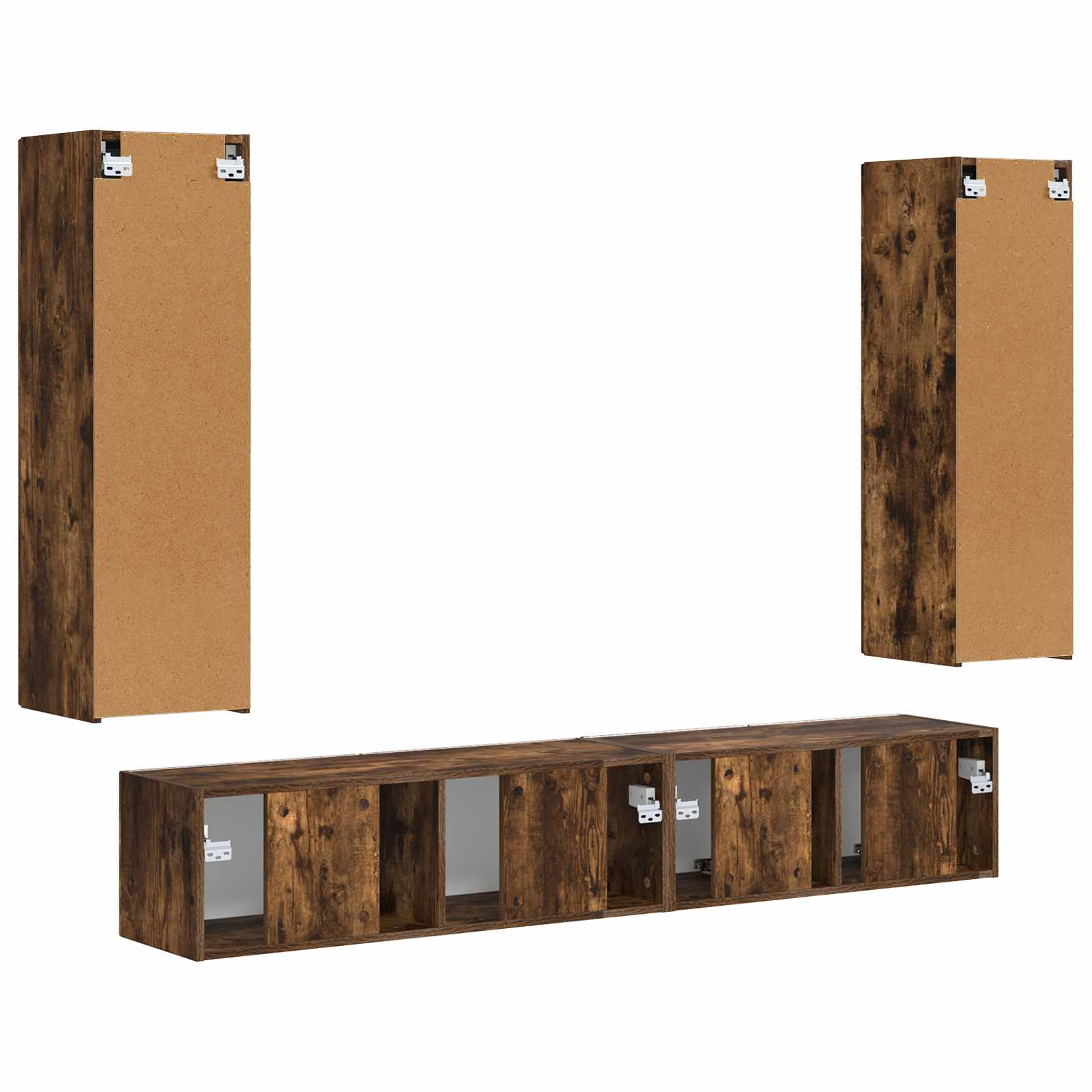 Tv-meubelset Wandgemonteerd 3 pcs Gerookt eiken Bewerkt hout is nu te koop bij PeponiXL, paradijselijk wonen!