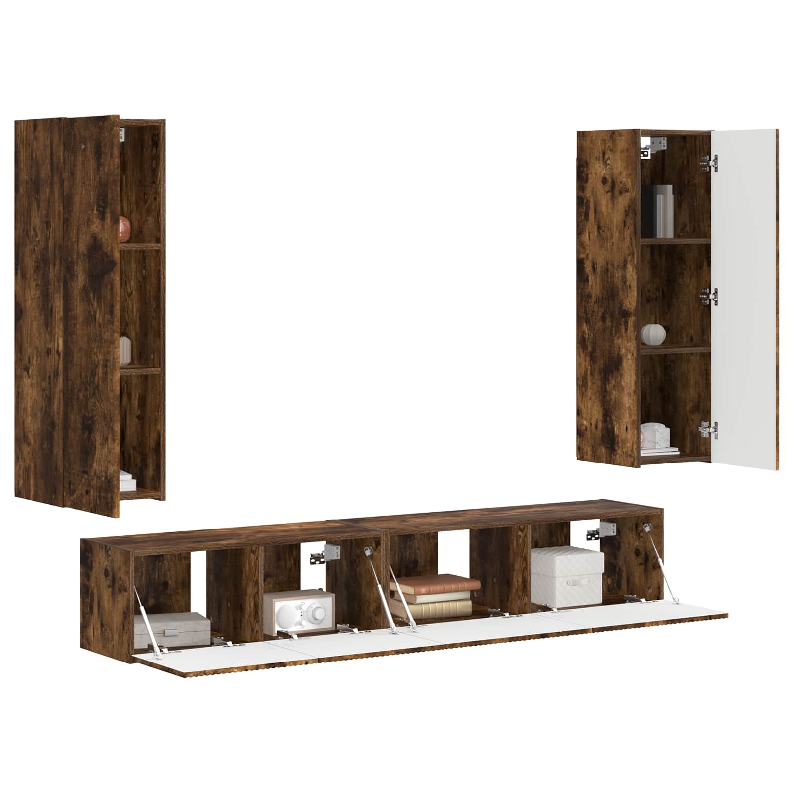 Tv-meubelset Wandgemonteerd 3 pcs Gerookt eiken Bewerkt hout is nu te koop bij PeponiXL, paradijselijk wonen!