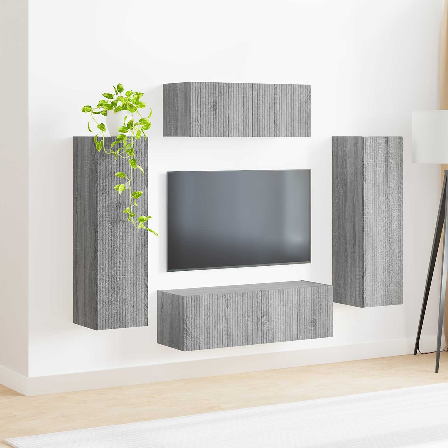Tv-meubelset Wandgemonteerd 3 pcs Grijs Sonoma Bewerkt hout is nu te koop bij PeponiXL, paradijselijk wonen!