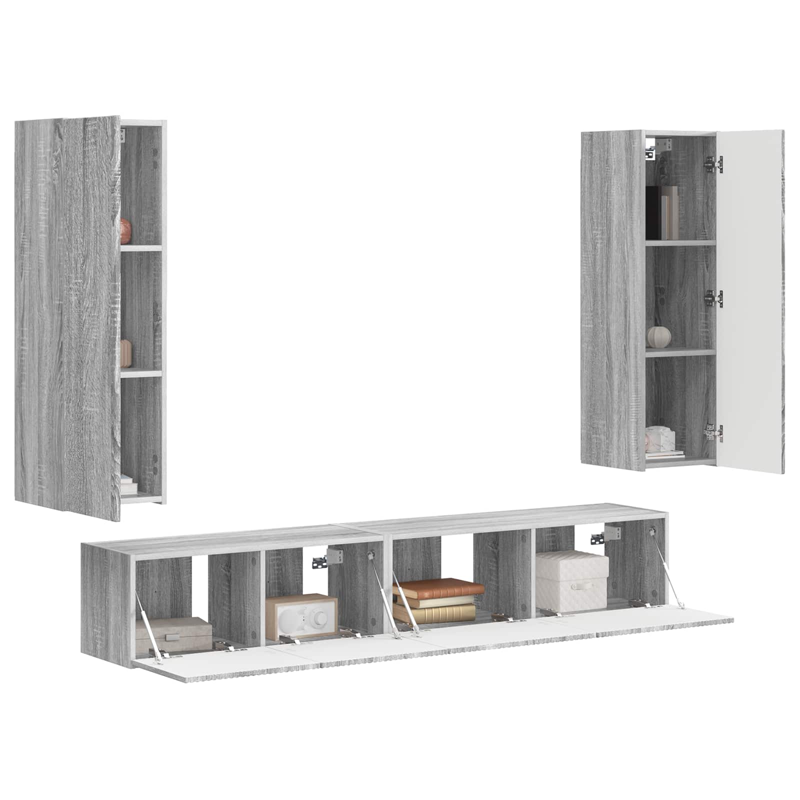 Tv-meubelset Wandgemonteerd 3 pcs Grijs Sonoma Bewerkt hout is nu te koop bij PeponiXL, paradijselijk wonen!