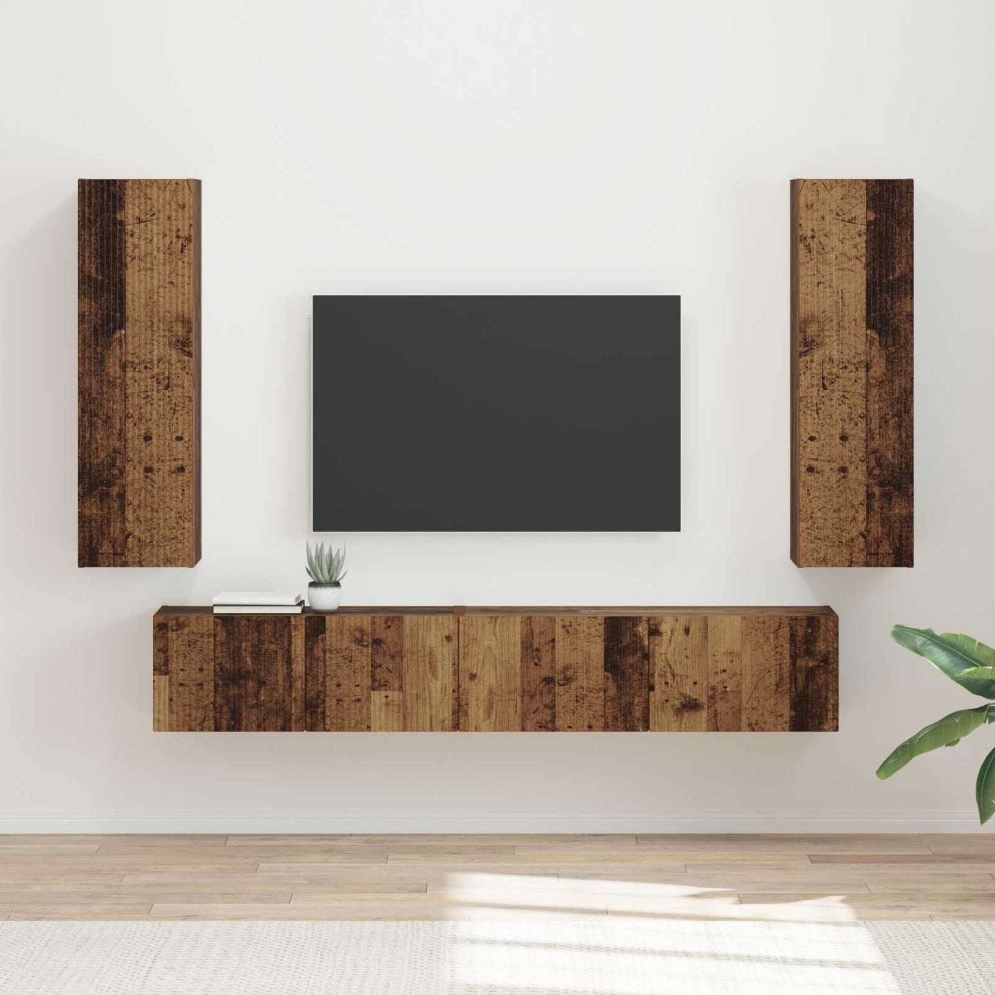 Tv-meubelset Wandgemonteerd 3 pcs Oudhout Bewerkt hout is nu te koop bij PeponiXL, paradijselijk wonen!