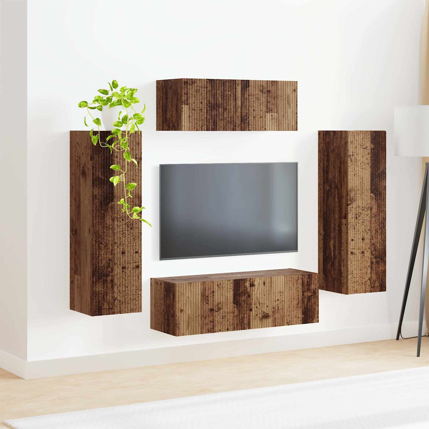 Tv-meubelset Wandgemonteerd 3 pcs Oudhout Bewerkt hout is nu te koop bij PeponiXL, paradijselijk wonen!