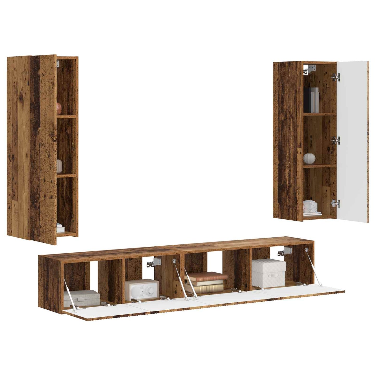 Tv-meubelset Wandgemonteerd 3 pcs Oudhout Bewerkt hout is nu te koop bij PeponiXL, paradijselijk wonen!